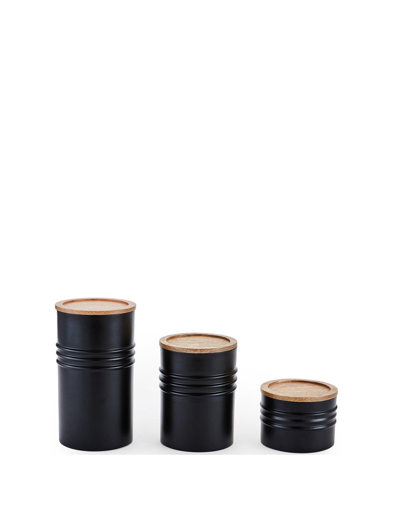 Image 2 of 5 of The Very Collection Set Of 3 Black Half Ribbed Canister