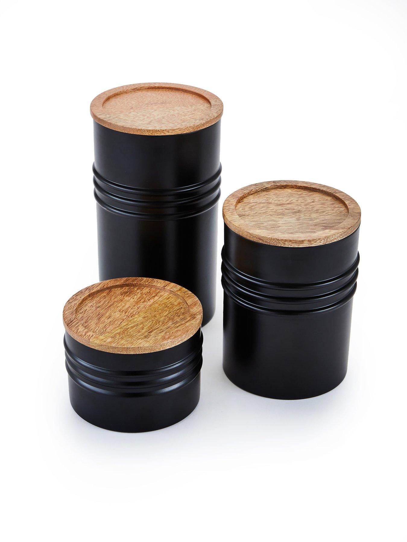 Image 3 of 5 of The Very Collection Set Of 3 Black Half Ribbed Canister