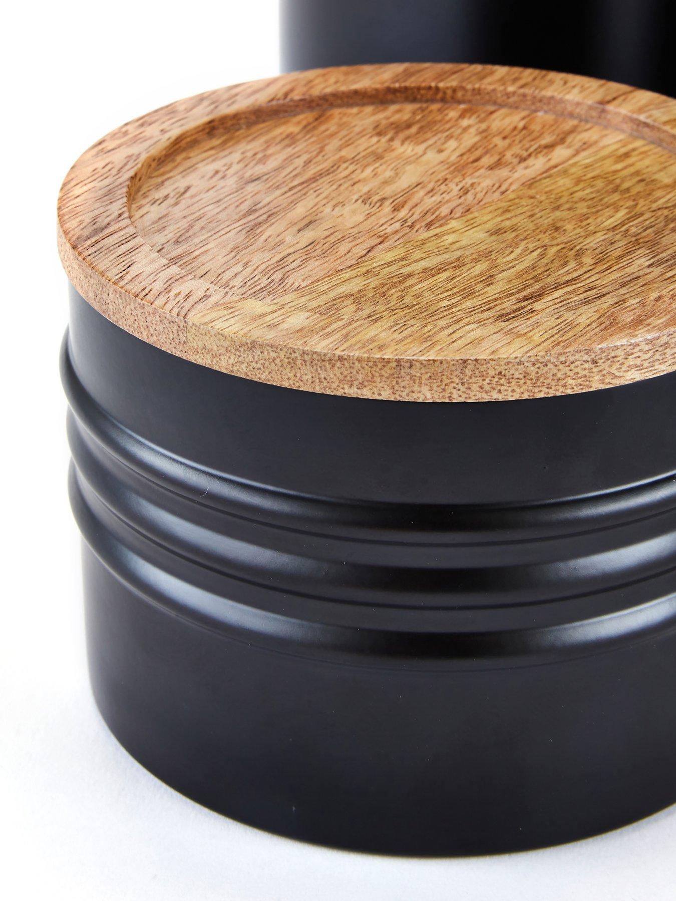 Image 4 of 5 of The Very Collection Set Of 3 Black Half Ribbed Canister