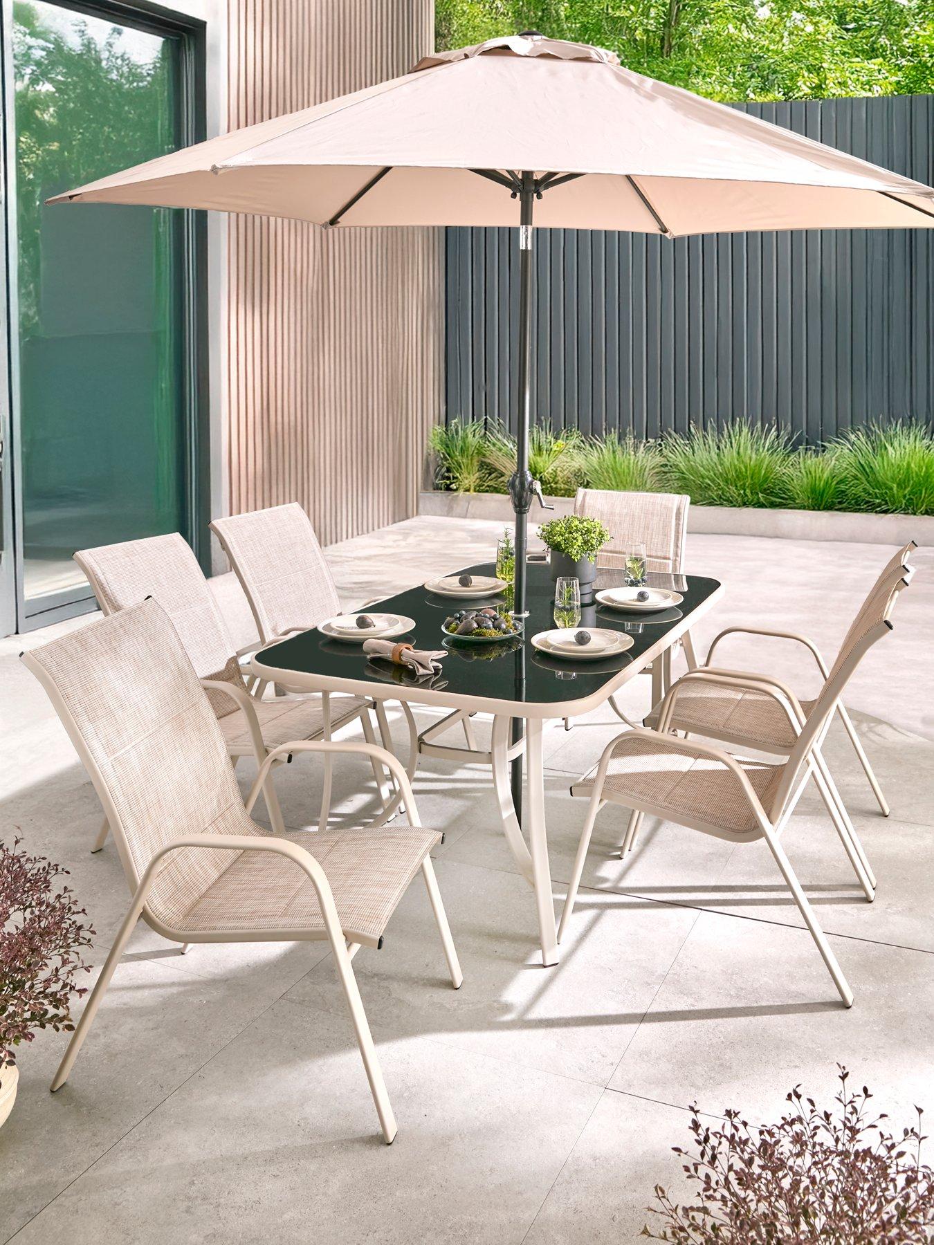 very-home-vermont-6-seater-dining-set-with-air-padded-texilene-chair-and-parasol