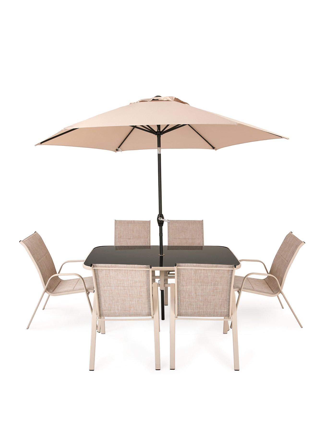  image of very-home-vermont-6-seater-dining-set-with-air-padded-texilene-chair-and-parasol