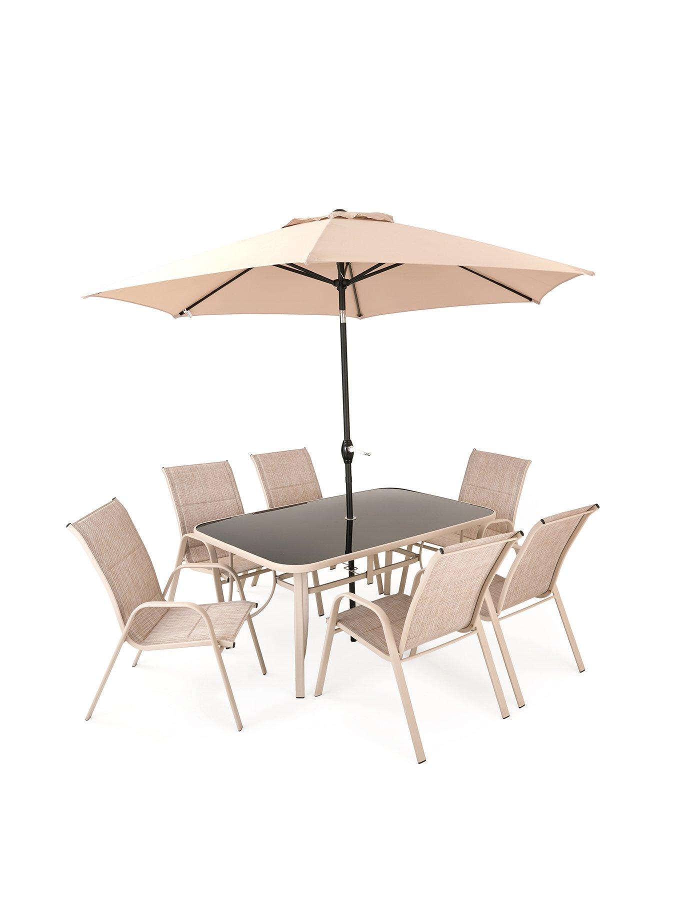  image of very-home-vermont-6-seater-dining-set-with-air-padded-texilene-chair-and-parasol