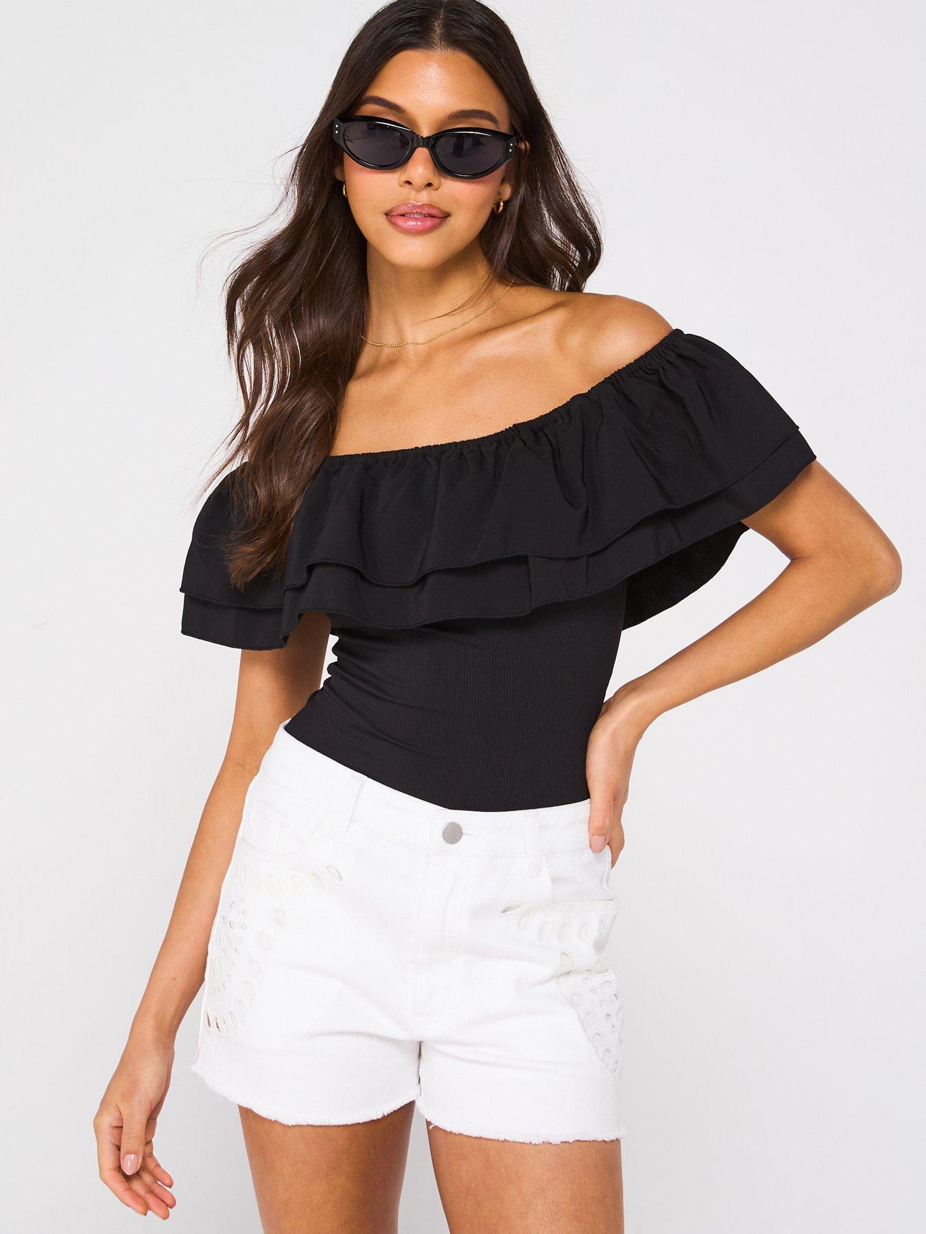  image of v-by-very-denim-cutwork-embroidery-shorts-white