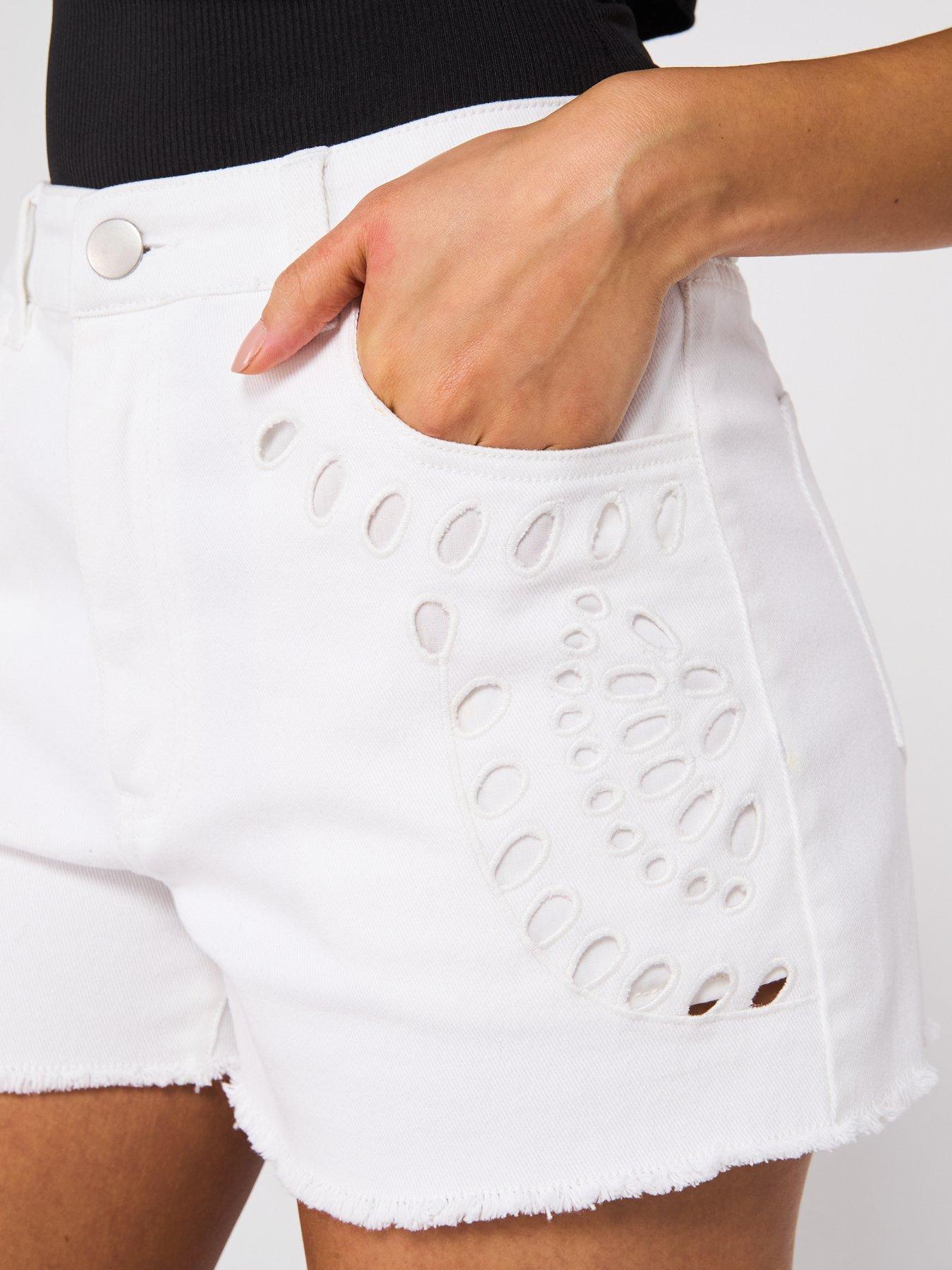  image of v-by-very-denim-cutwork-embroidery-shorts-white