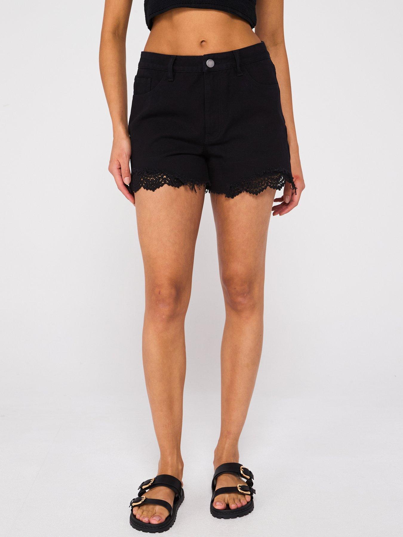 v-by-very-crochet-hem-denim-shorts-black