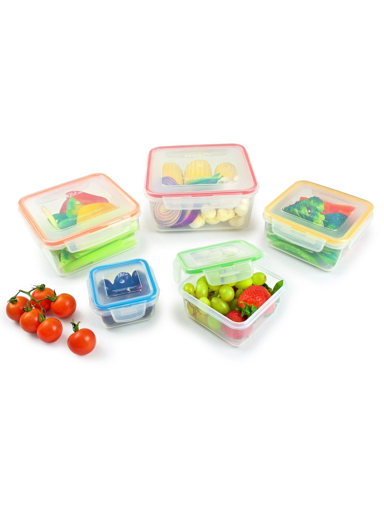 lock-and-lock-5pce-container-set-square-amp-nestable-with-col-seals-21lt13lt820ml430ml180ml