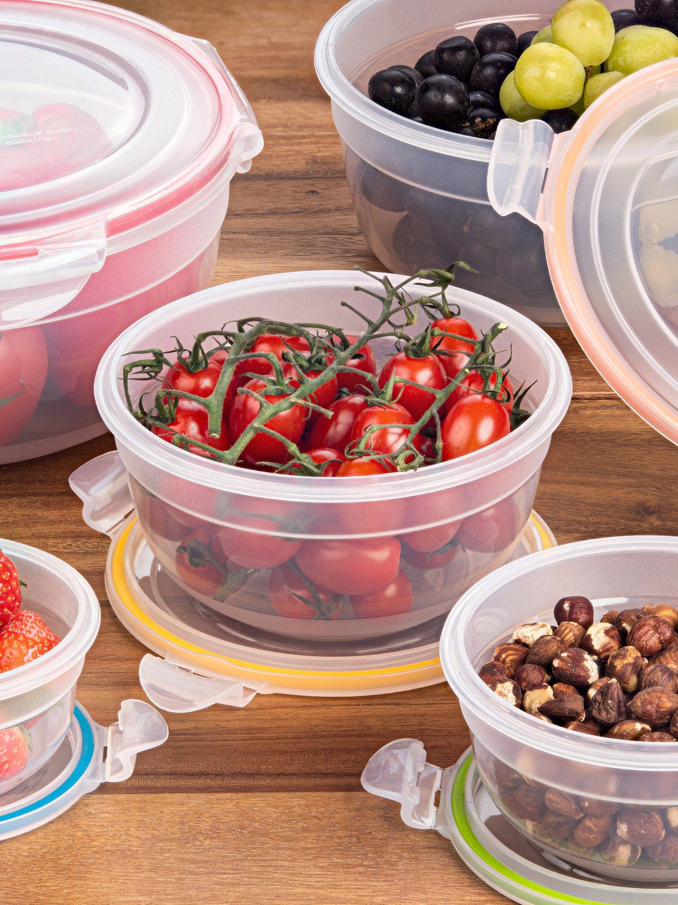 undefined 5pce Container Set - Round Bowls, Nestable With Col Seals 2.1lt/1.4lt/850ml/480ml/250ml