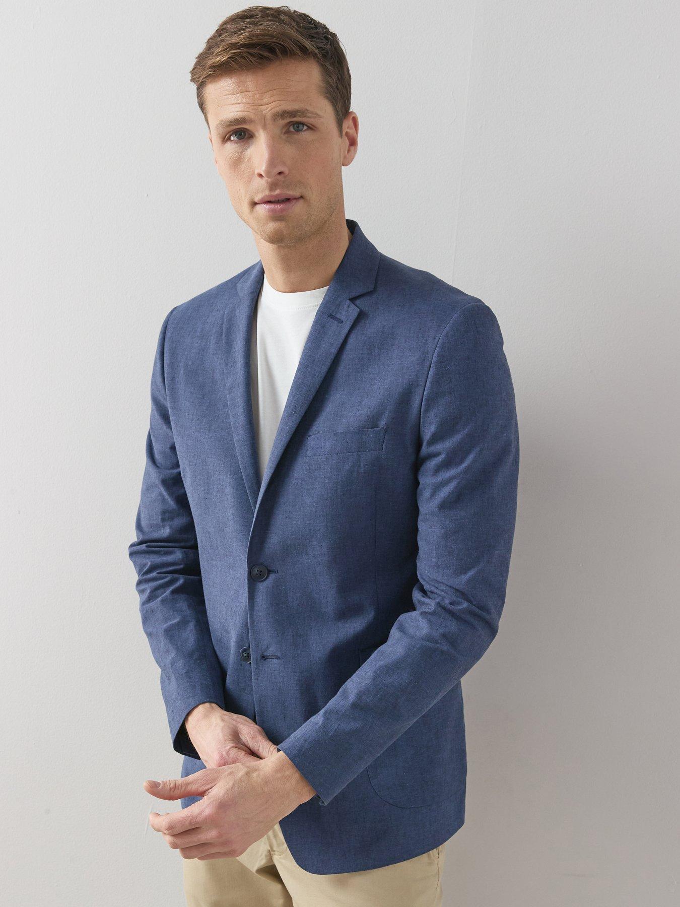 Very Man Slim Fit Cotton Linen Suit Jacket - Navy