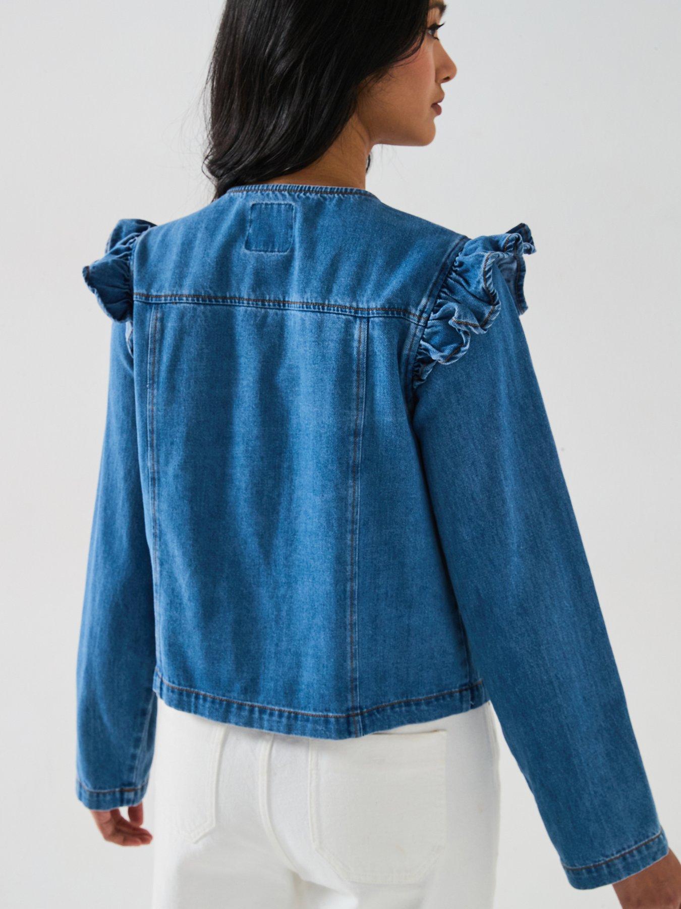  image of v-by-very-denim-ruffle-trophy-jacketbr-nbsp-mid-wash