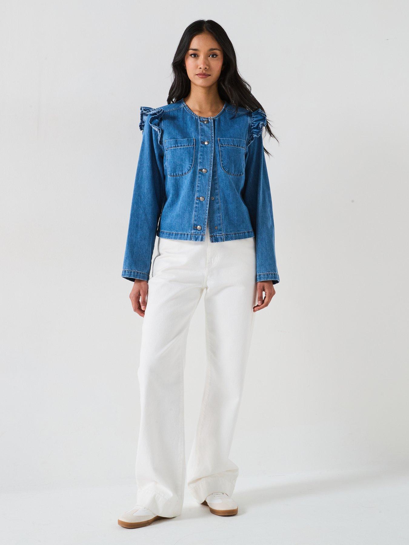 image of v-by-very-denim-ruffle-trophy-jacketbr-nbsp-mid-wash
