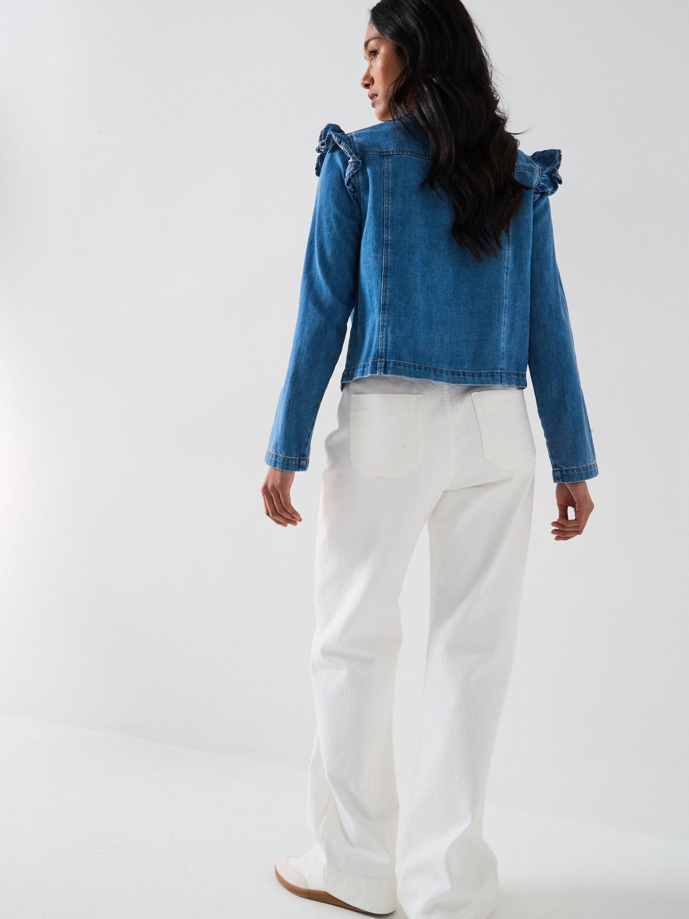  image of v-by-very-denim-ruffle-trophy-jacketbr-nbsp-mid-wash