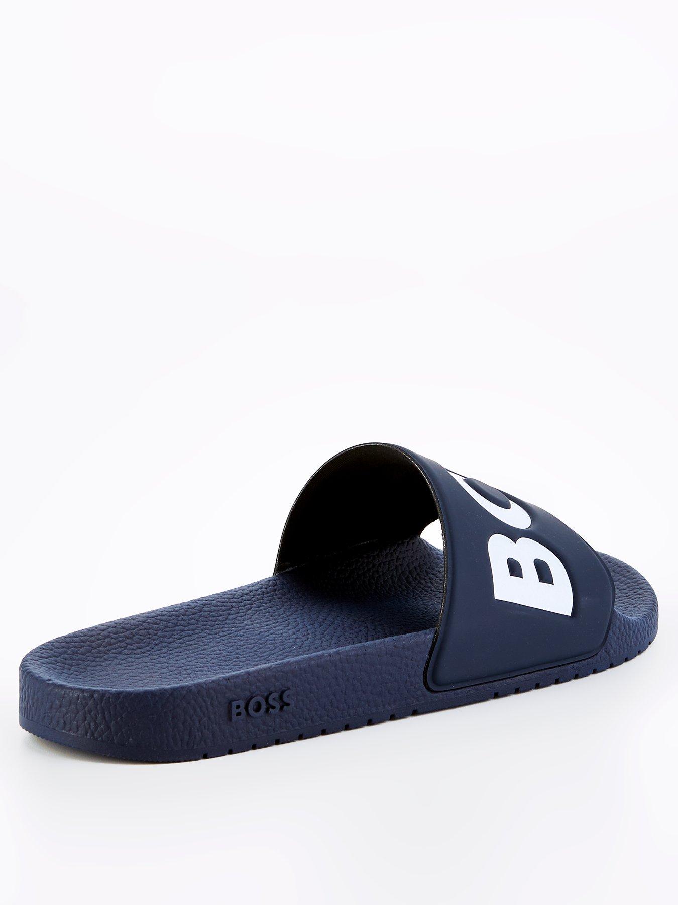 Image 2 of 7 of BOSS Mens Aryeh Contrast Logo Slip-On Sliders - Navy/White