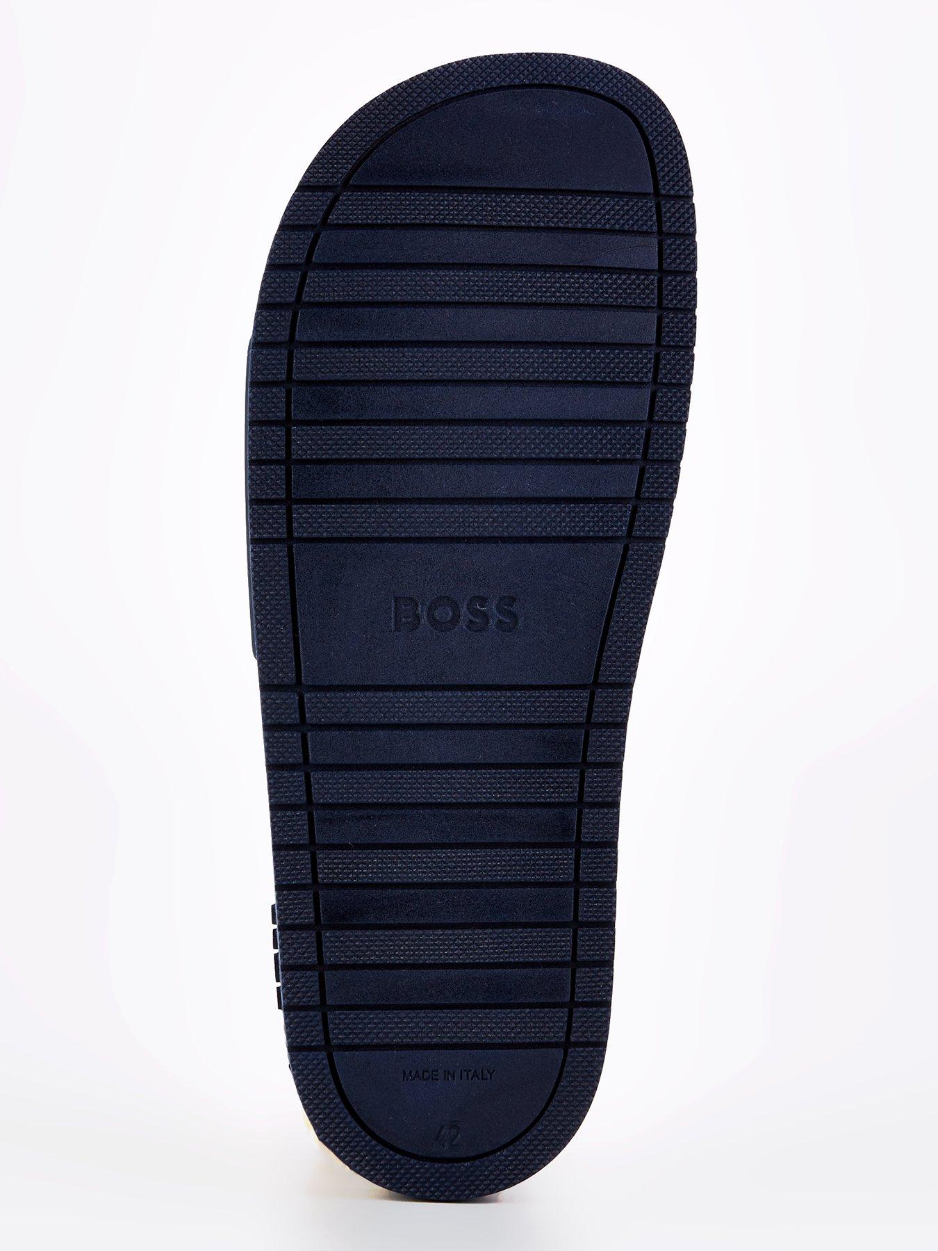 Image 5 of 7 of BOSS Mens Aryeh Contrast Logo Slip-On Sliders - Navy/White