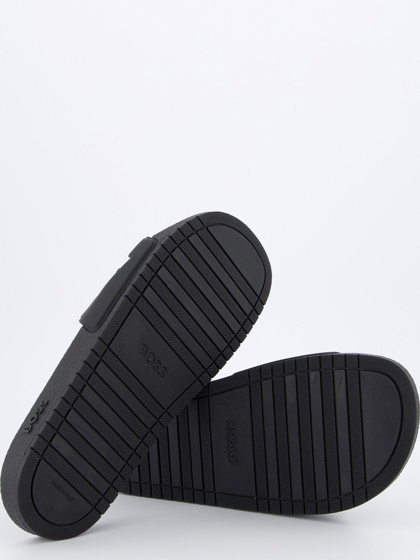 Image 4 of 6 of BOSS Mens Contrast Logo Slip-On Textured Footbed Sliders - Black