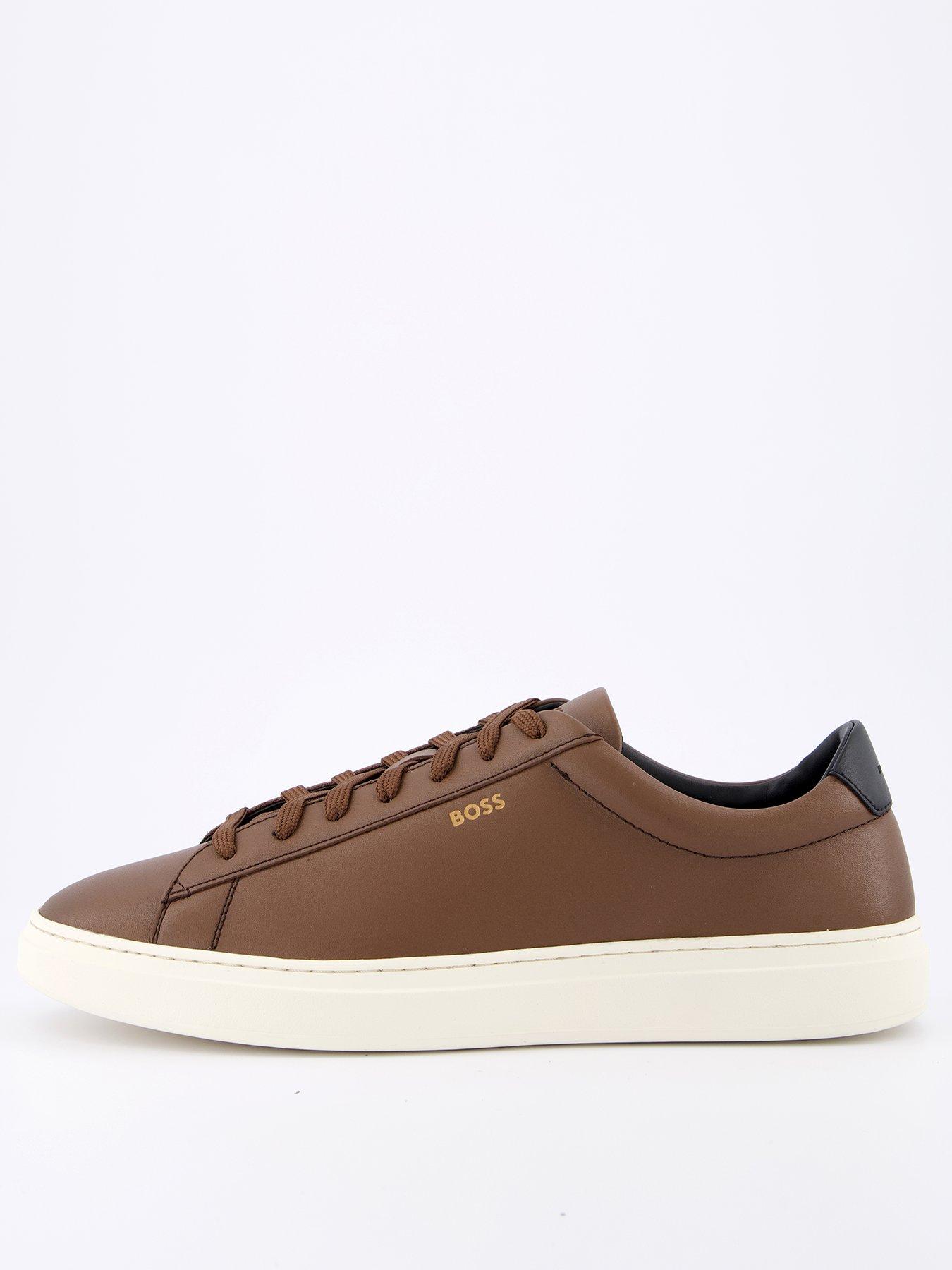 undefined Kieran Gold Logo Leather Lace Sneakers - Brown