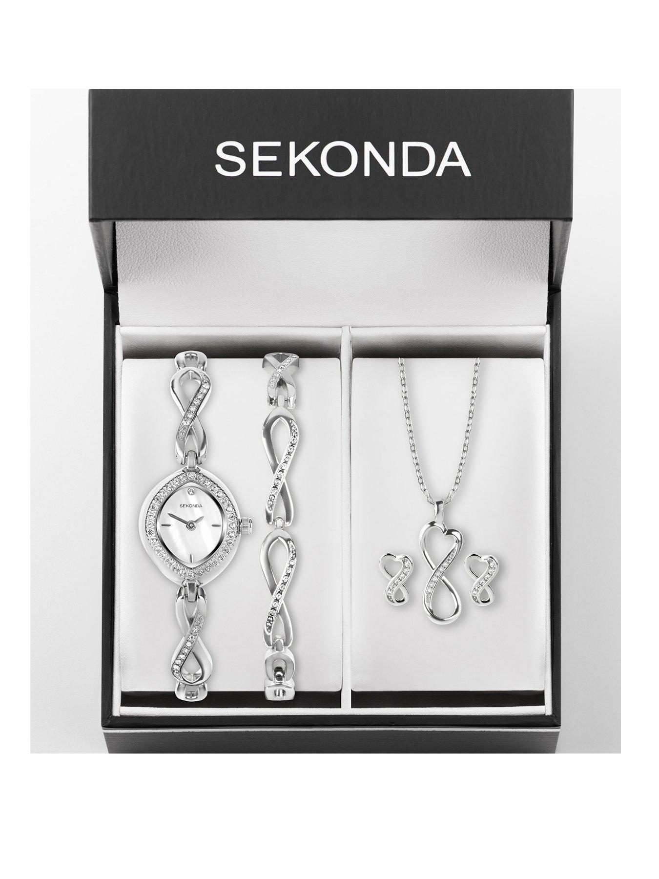  image of sekonda-womens-infinity-silver-alloy-bracelet-with-white-dial-analogue-gift-set