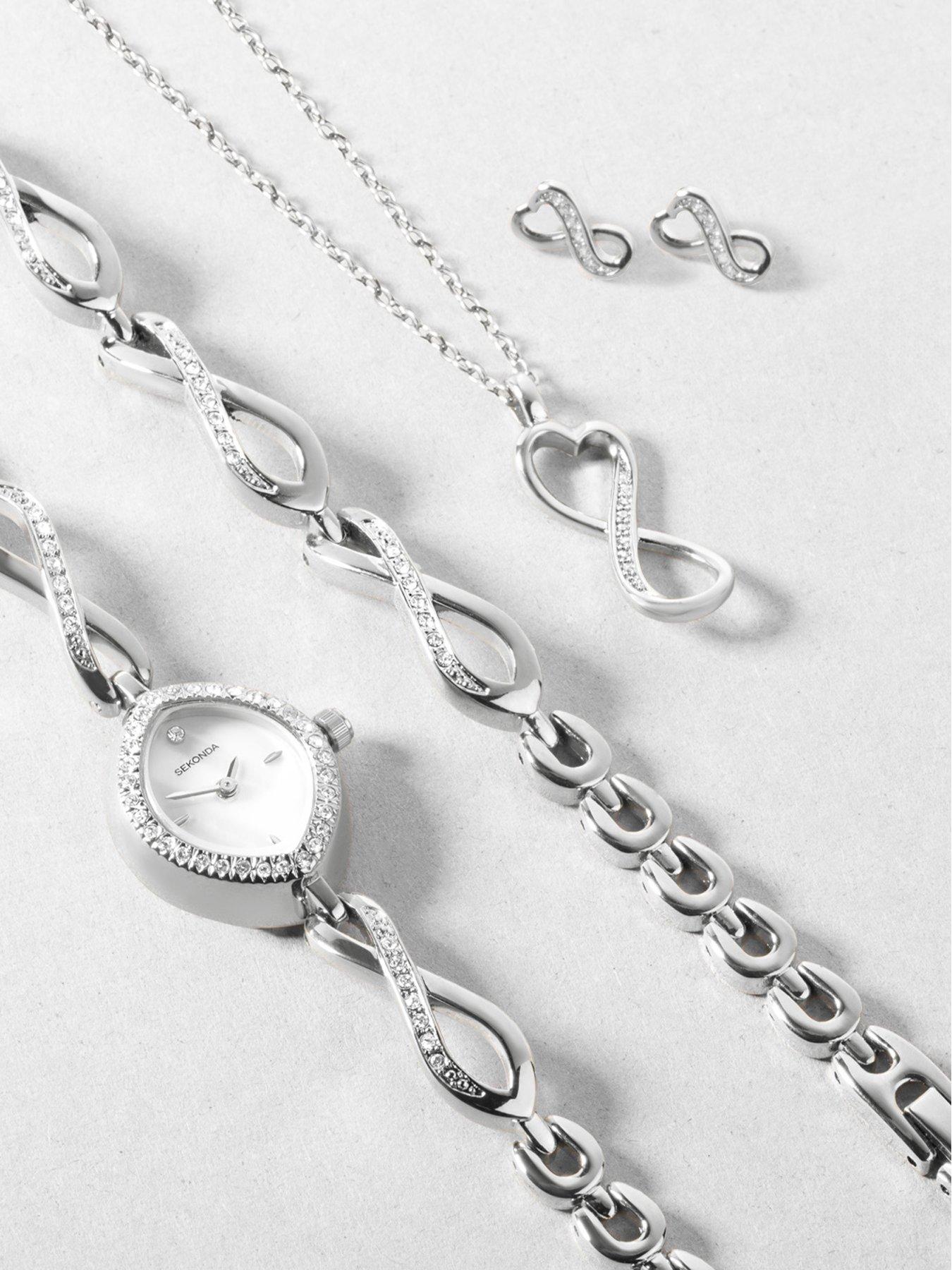 image of sekonda-womens-infinity-silver-alloy-bracelet-with-white-dial-analogue-gift-set