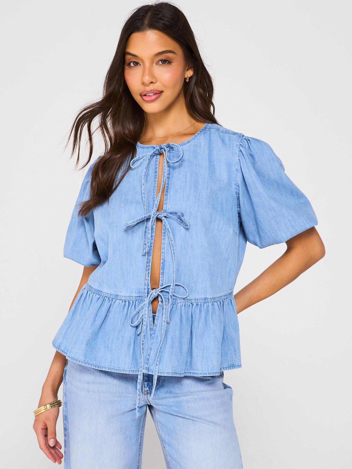 v-by-very-denim-tie-front-top-light-wash