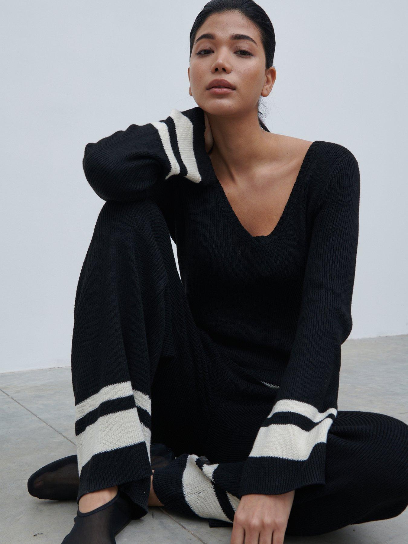 undefined Knitted Trouser - Black & Cream