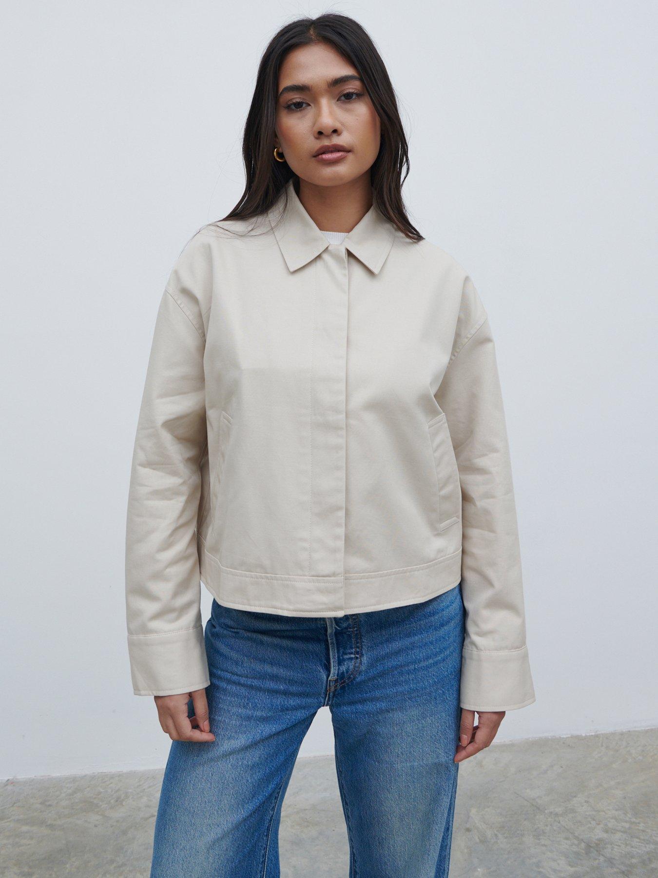 undefined Cropped Trench Coat - Stone