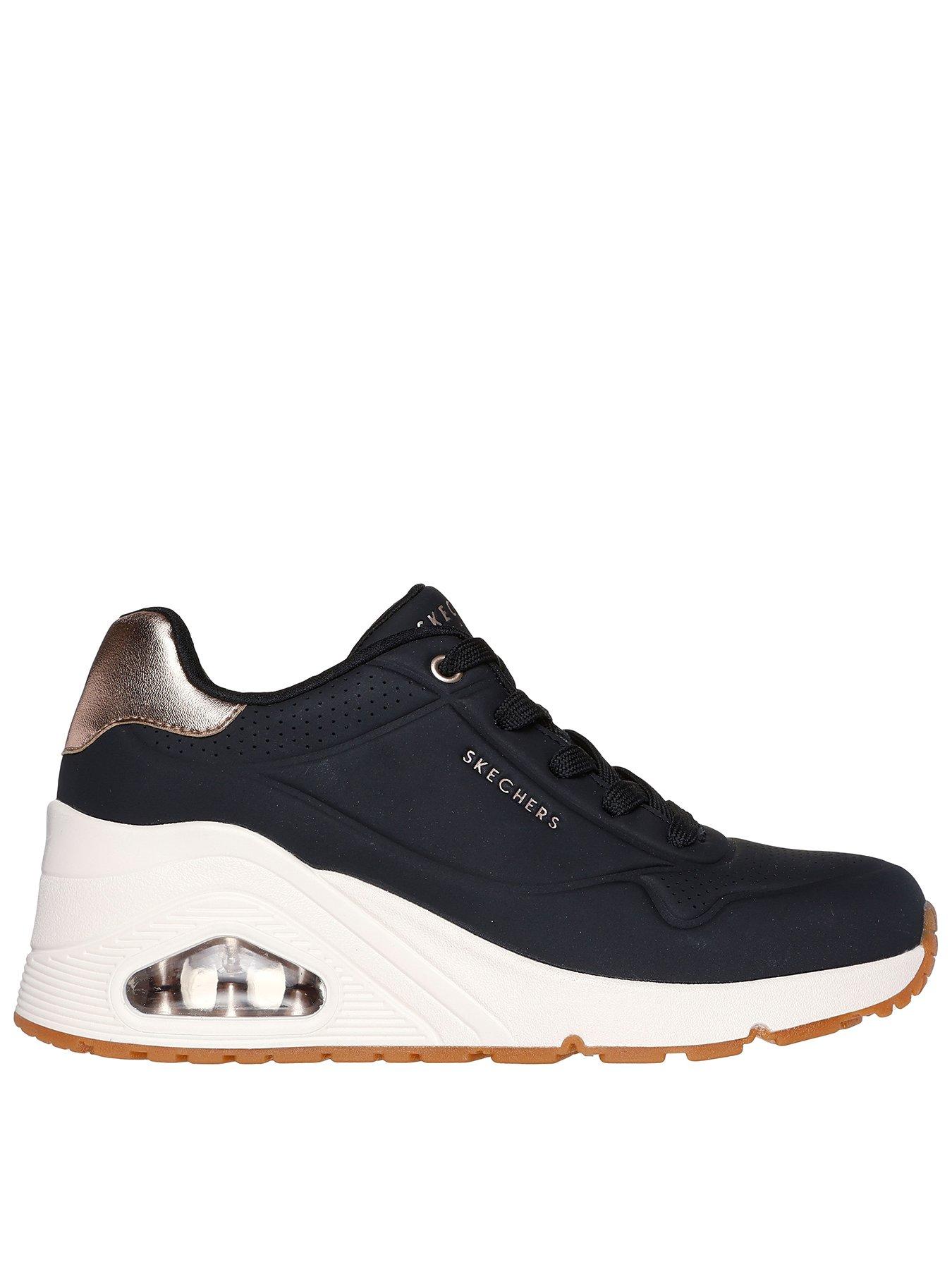 undefined Uno Duraleather Wedge Trainer - Black Duraleather/ Rose Gold Trim