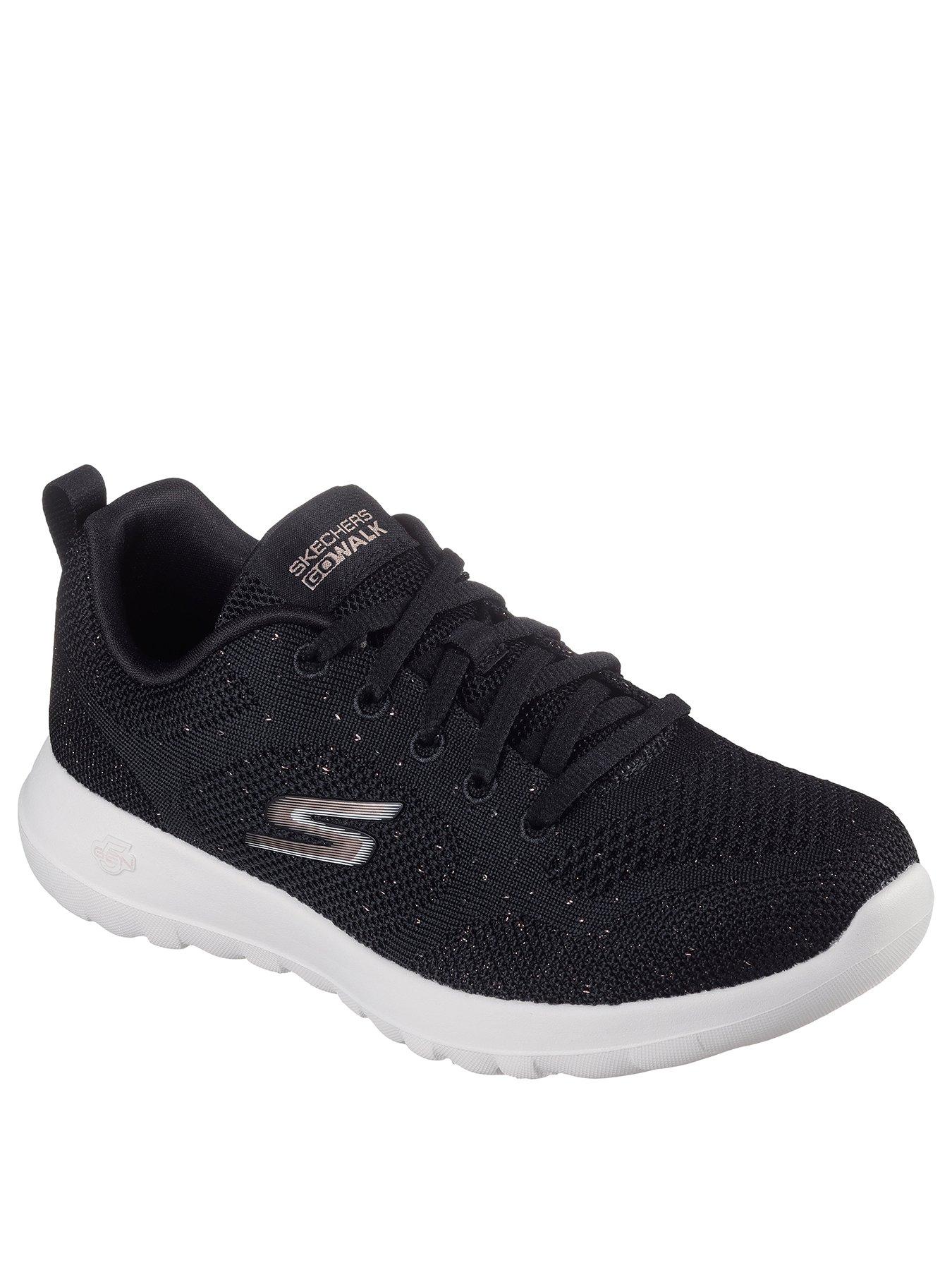  image of skechers-go-walk-joy-engineered-knitted-trainer-black-textilerose-gold-trim