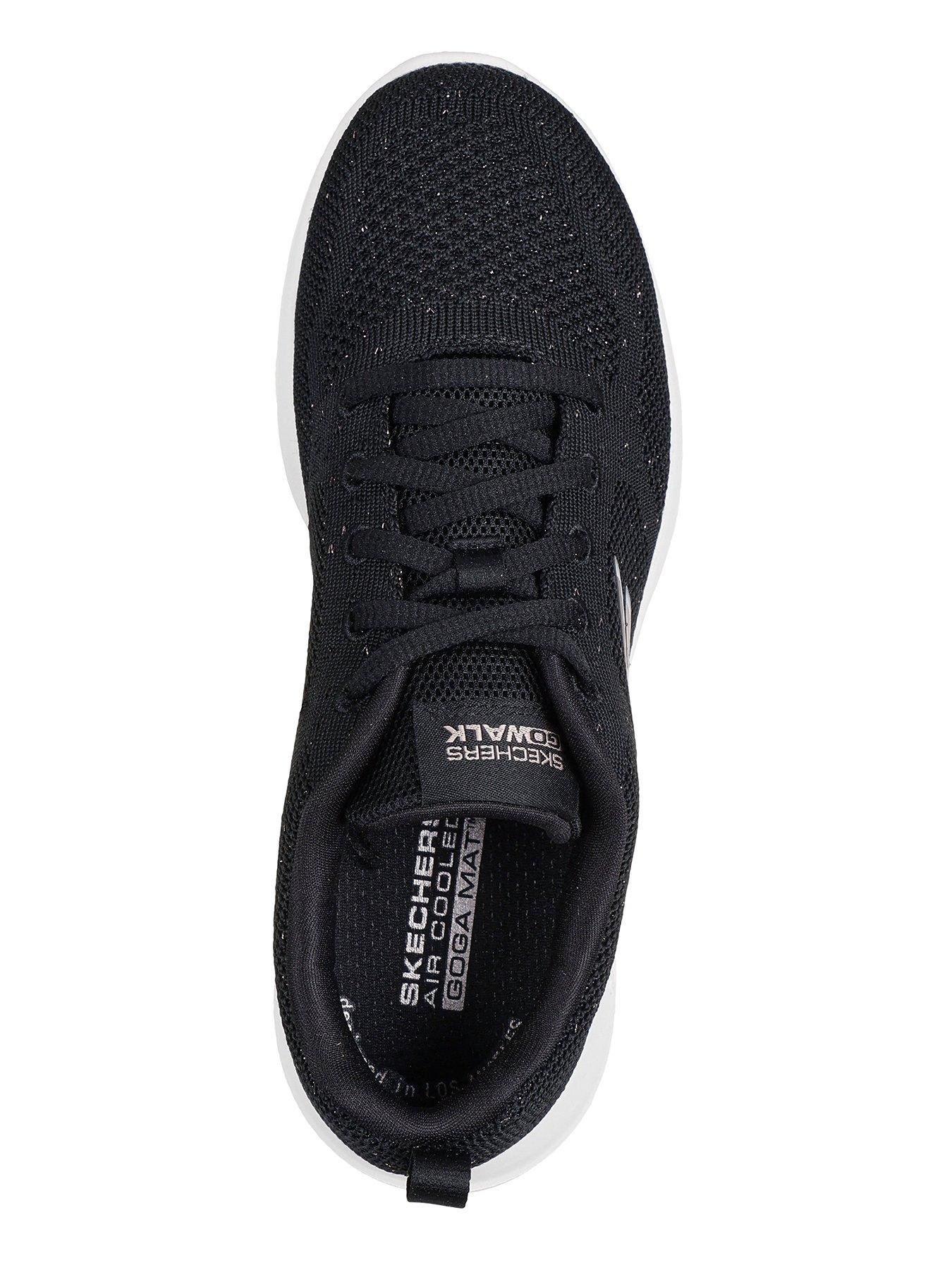  image of skechers-go-walk-joy-engineered-knitted-trainer-black-textilerose-gold-trim
