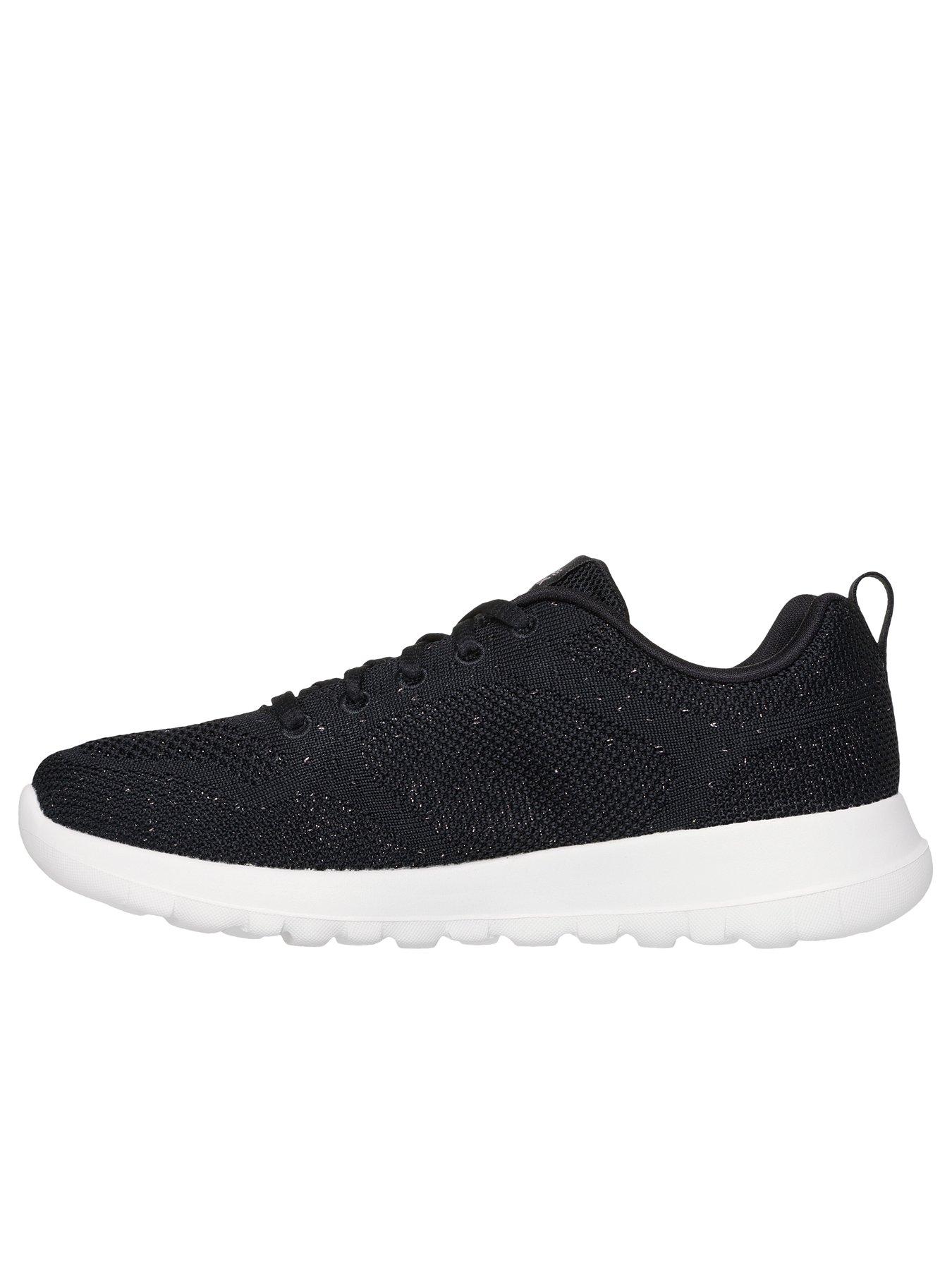  image of skechers-go-walk-joy-engineered-knitted-trainer-black-textilerose-gold-trim