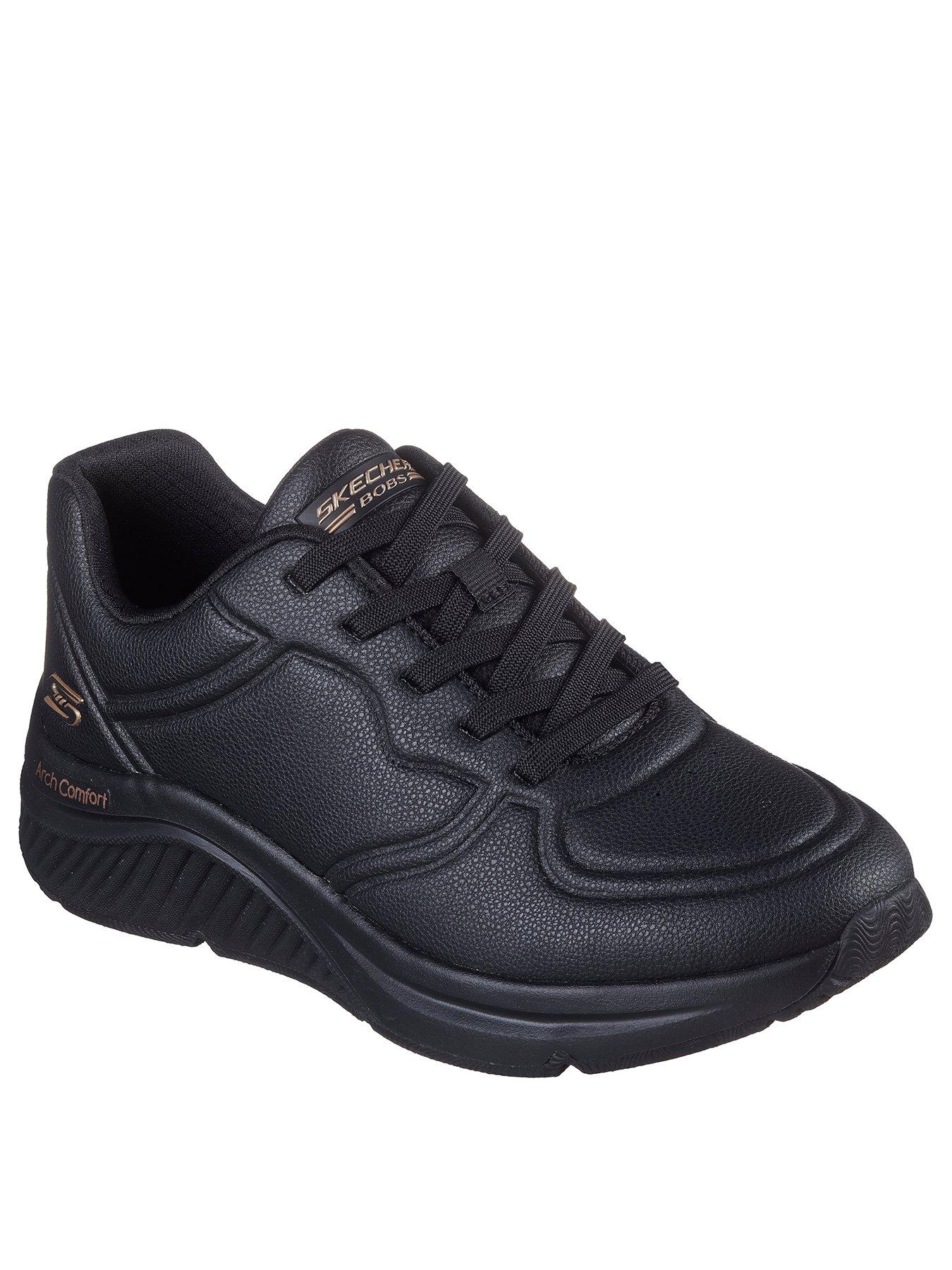  image of skechers-bobs-arch-comfort-pu-speckled-lace-up-trainer-black
