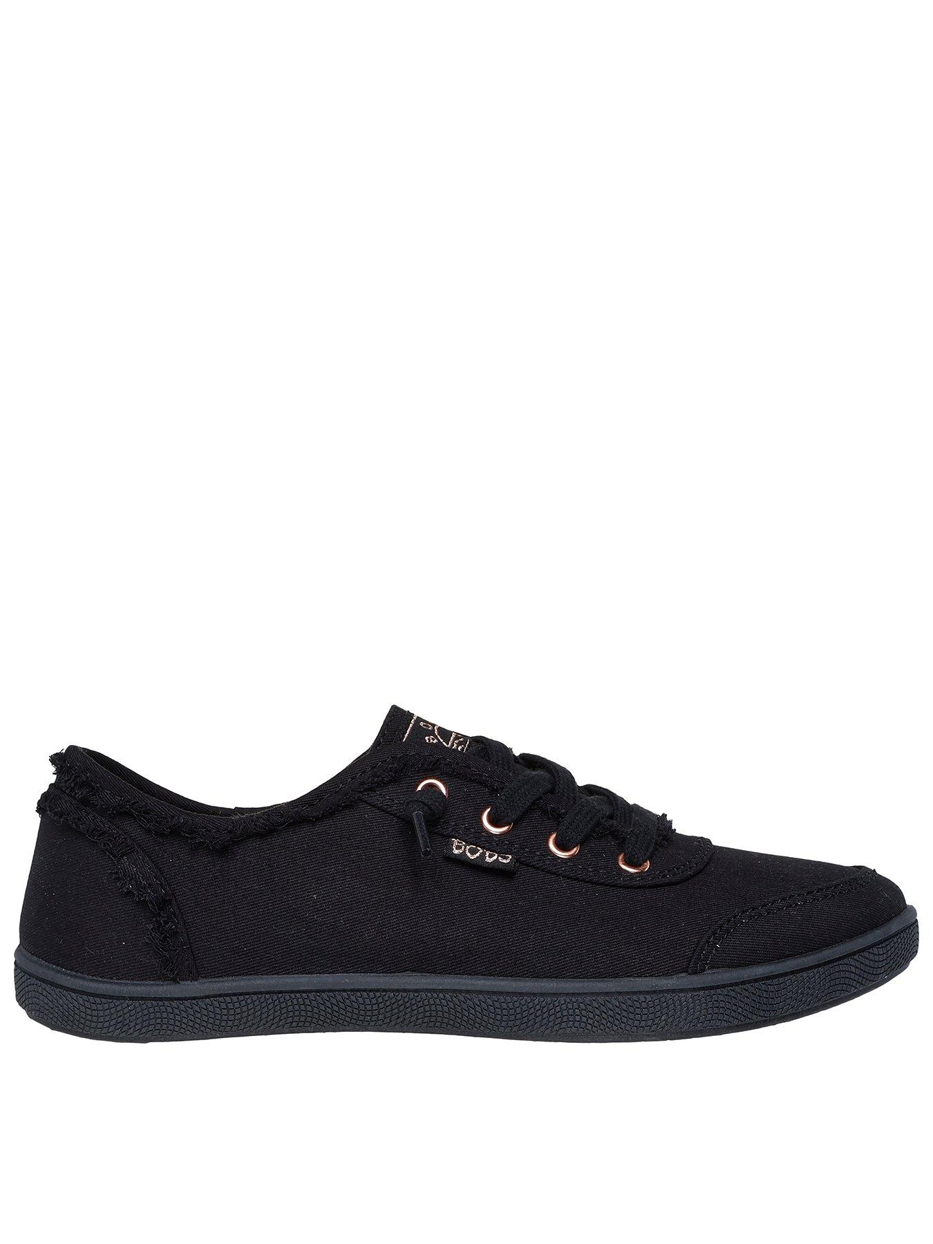  image of skechers-bobs-b-cute-slip-on-faux-lace-trainer-black-canvas-trim