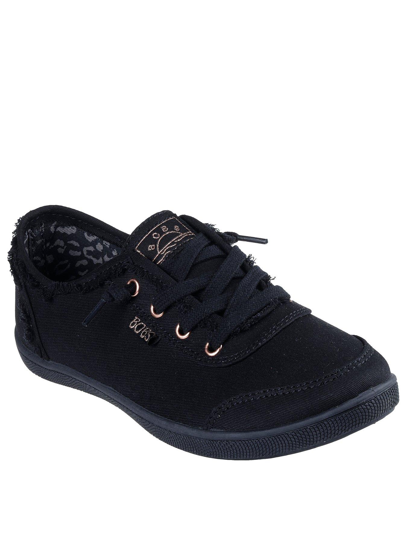  image of skechers-bobs-b-cute-slip-on-faux-lace-trainer-black-canvas-trim