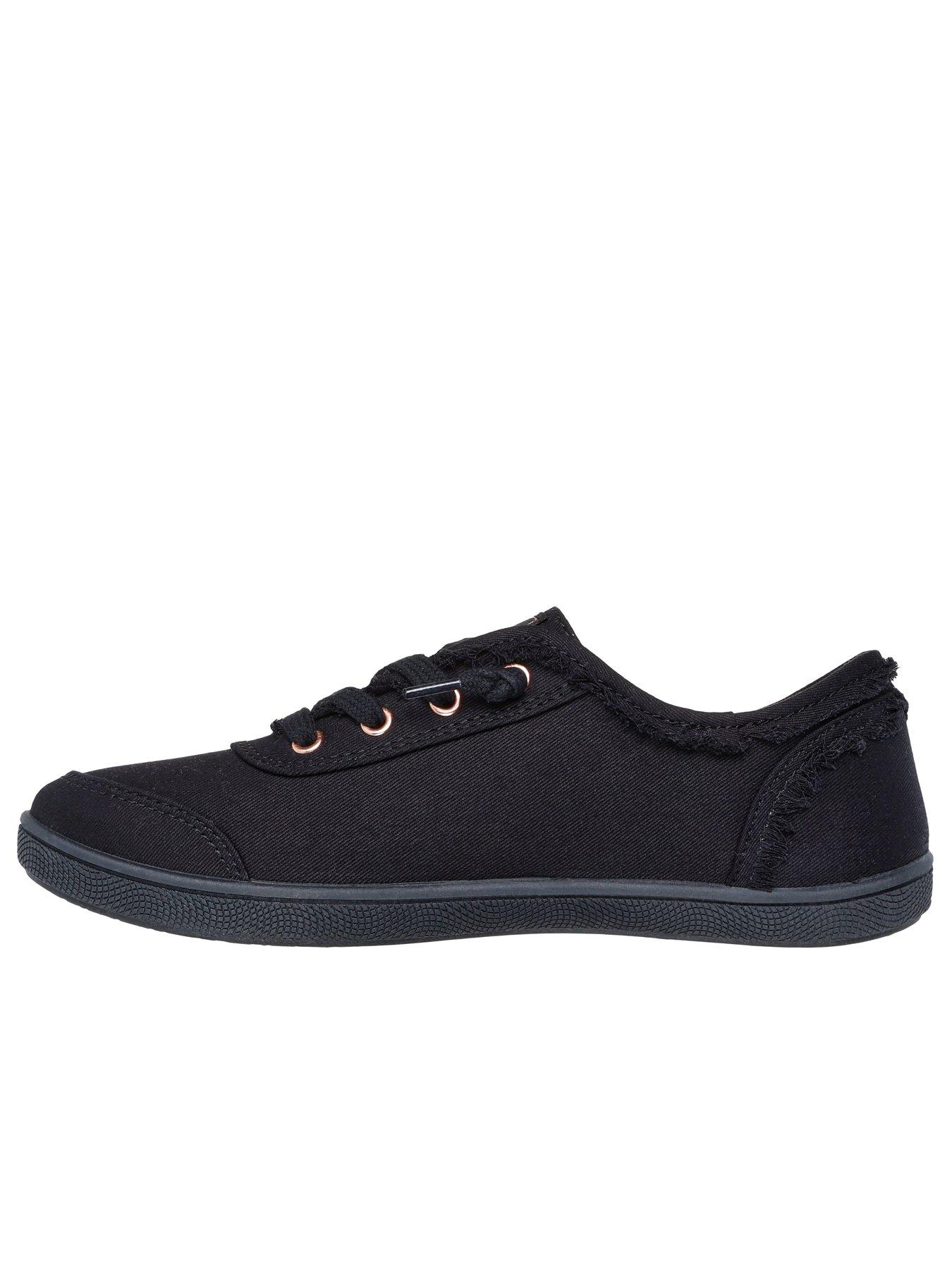  image of skechers-bobs-b-cute-slip-on-faux-lace-trainer-black-canvas-trim