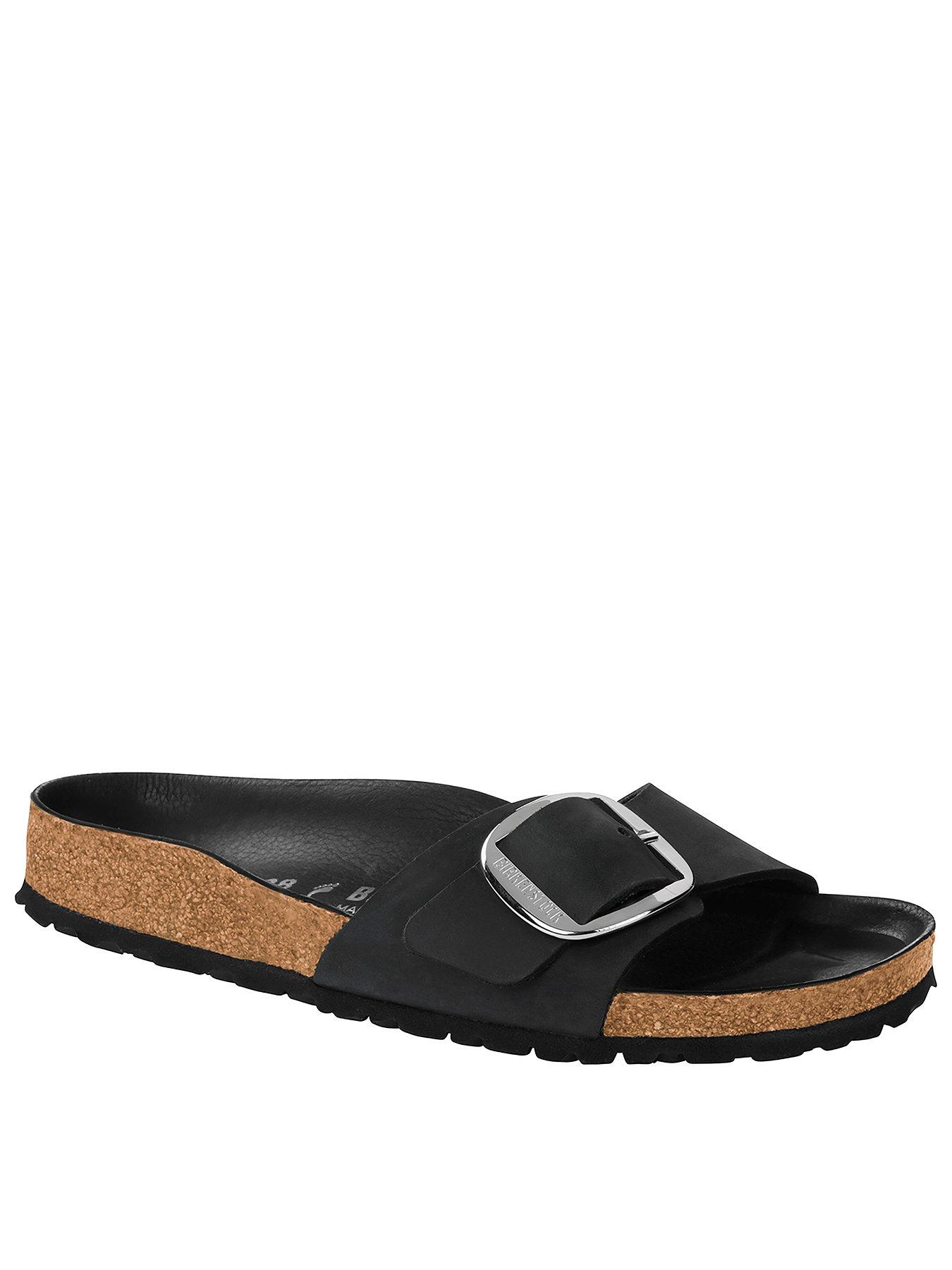 undefined Madrid Big Buckle Oiled Leather Sandals - Black