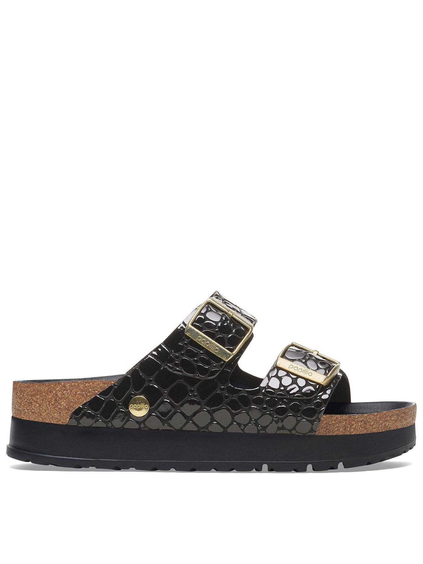 Image 1 of 3 of Birkenstock Arizona Flex Platform Shiny Croc Sandal - Black