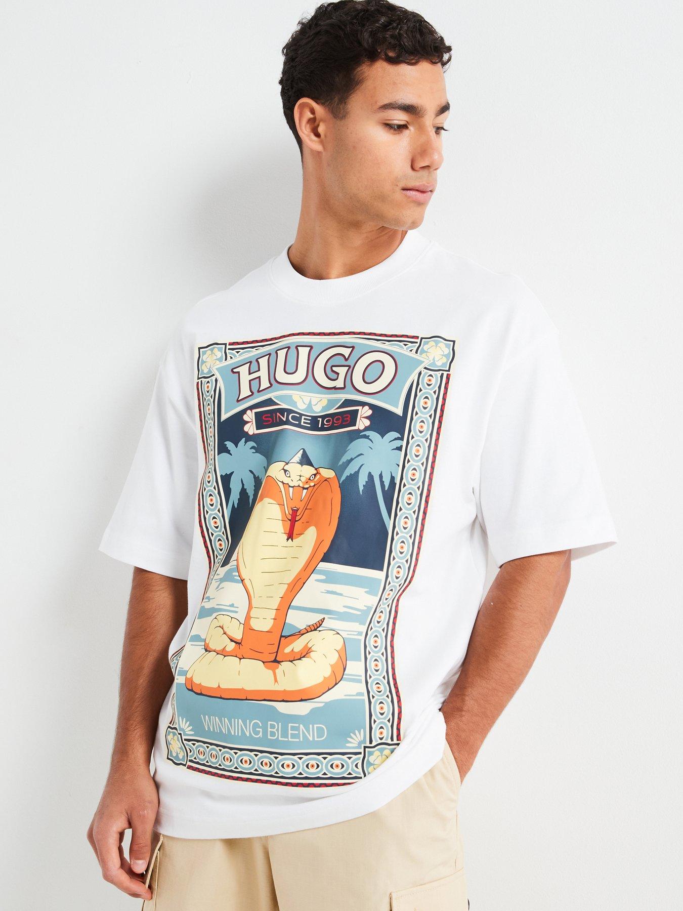 HUGO Dicobri Oversize Fit Cobra Print T-Shirt White Littlewoods