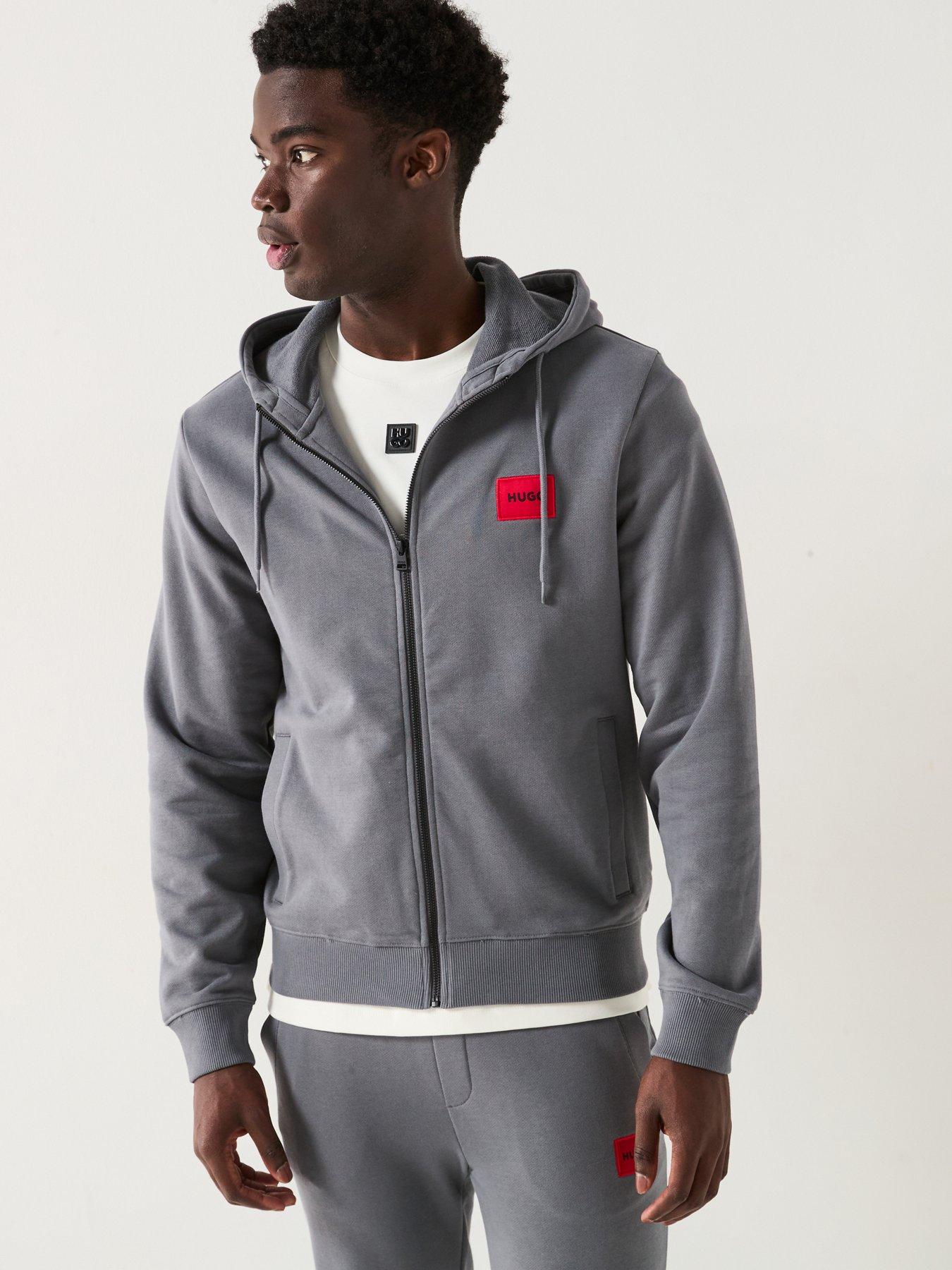 front image of hugo-doak212-red-patch-logo-cuff-joggers-grey