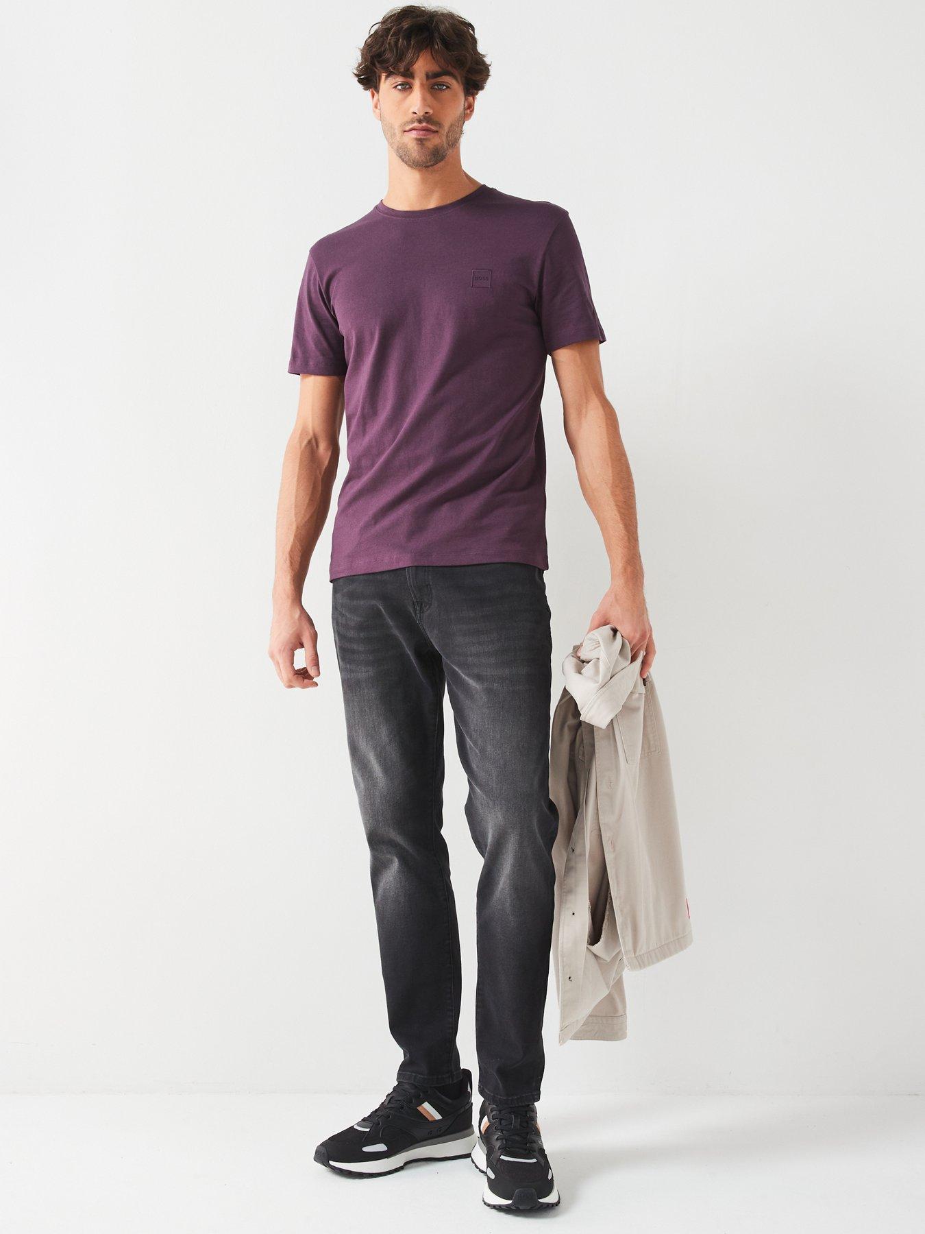  image of boss-tales-relaxed-fit-tonal-patch-logo-t-shirt-purple
