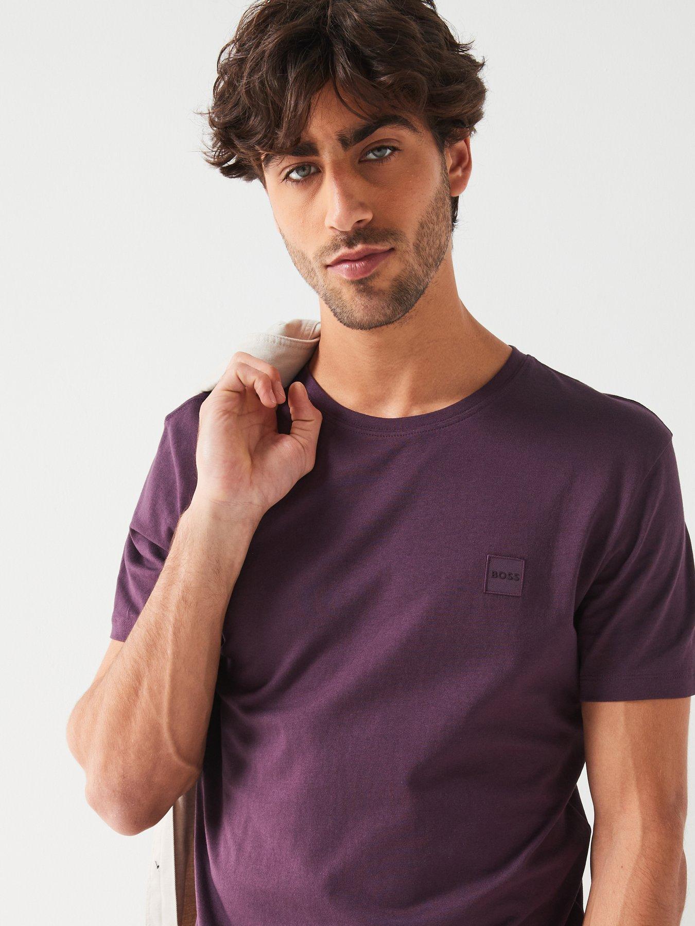  image of boss-tales-relaxed-fit-tonal-patch-logo-t-shirt-purple