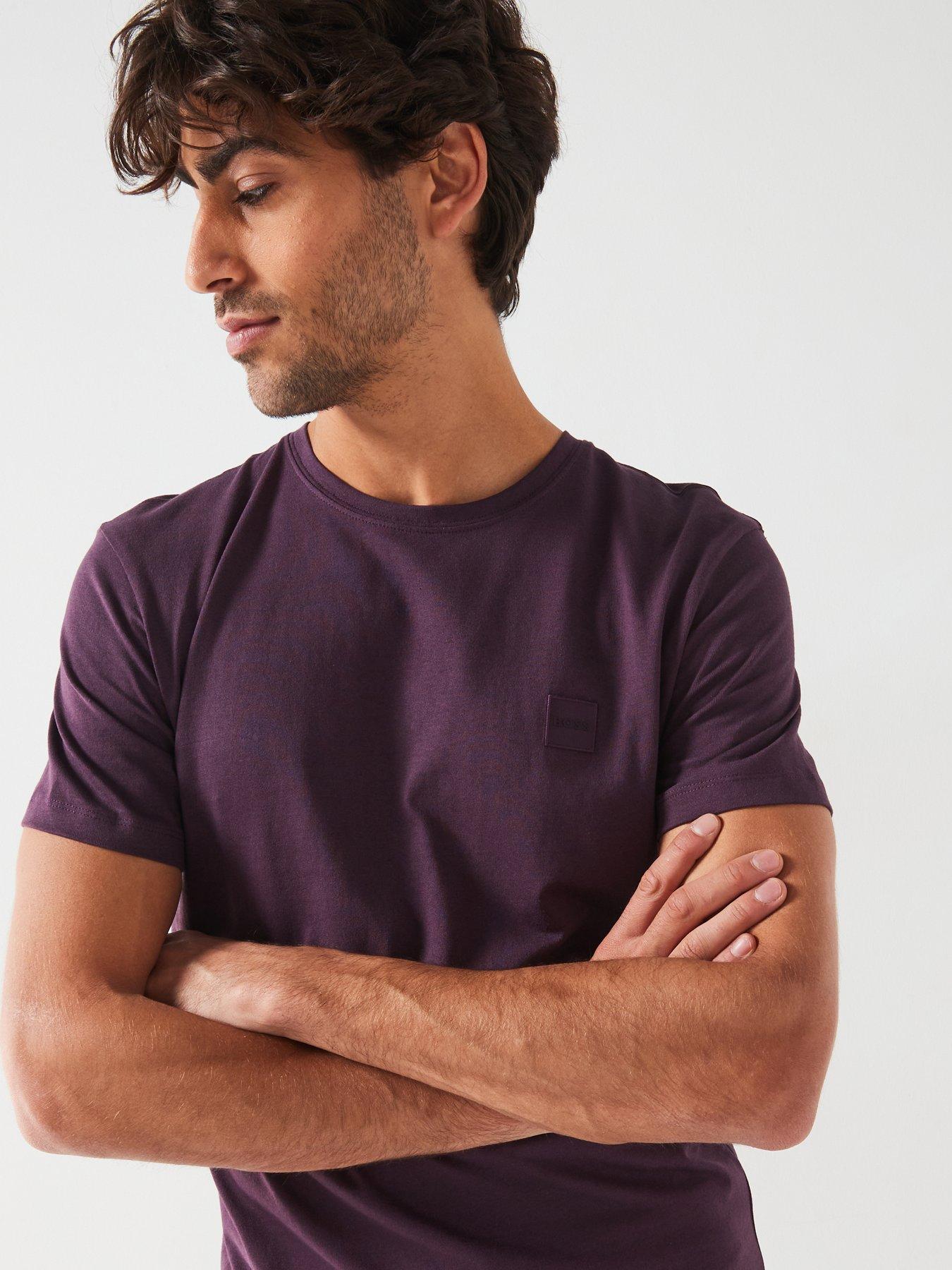  image of boss-tales-relaxed-fit-tonal-patch-logo-t-shirt-purple
