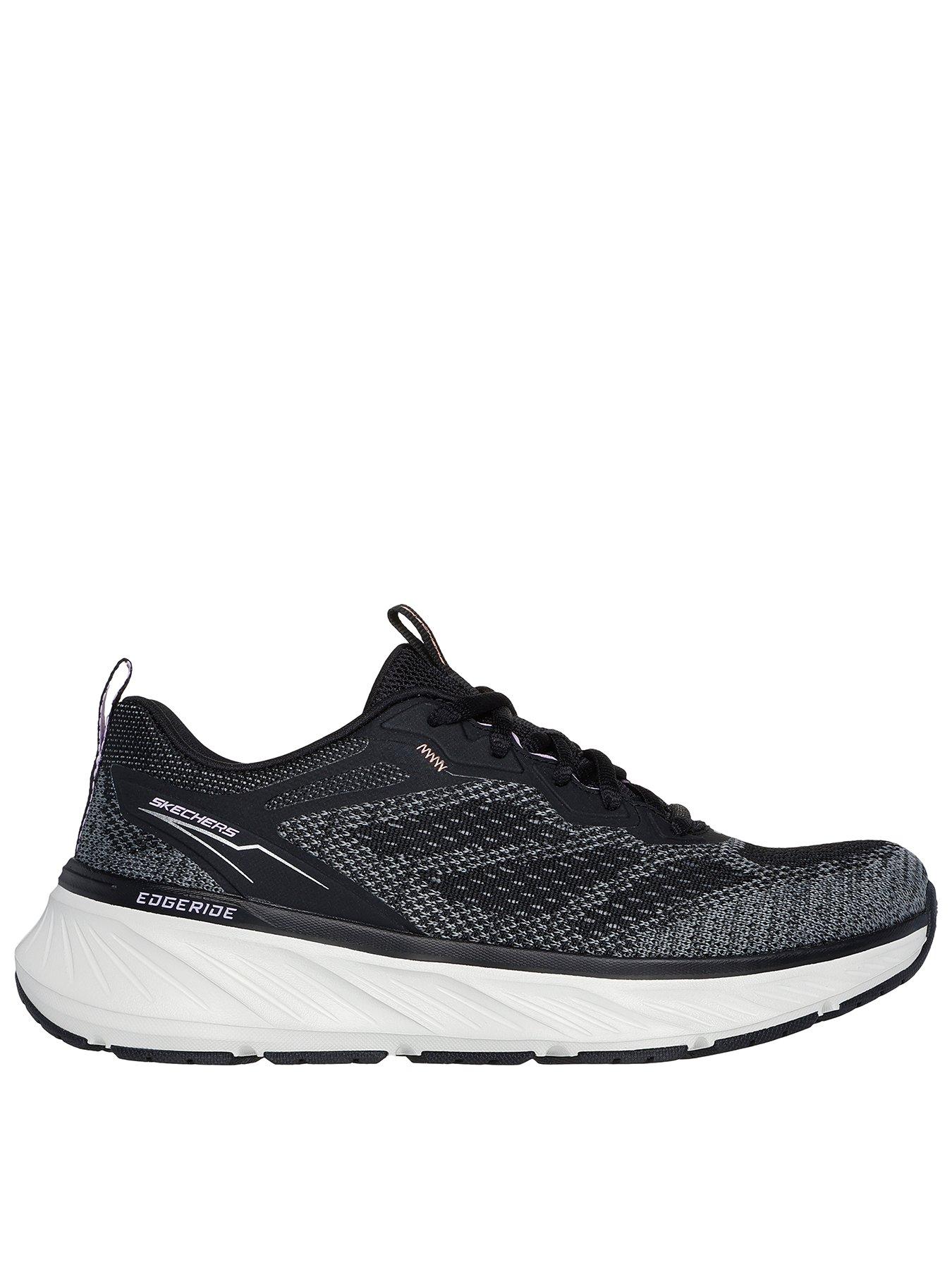 Skechers Edgeride Engineered Knitted Lace-Up Trainer - Black Knit/Lavender Trim