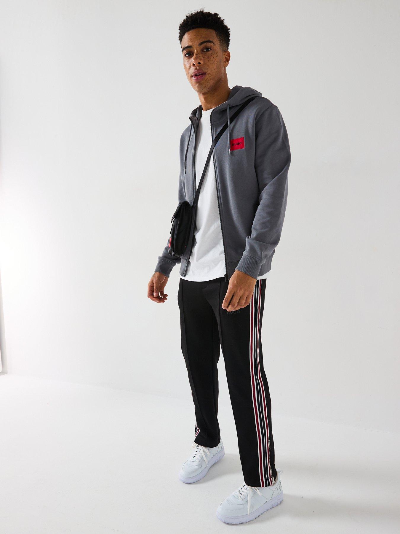  image of hugo-dapple-red-patch-full-zip-hoodie-grey