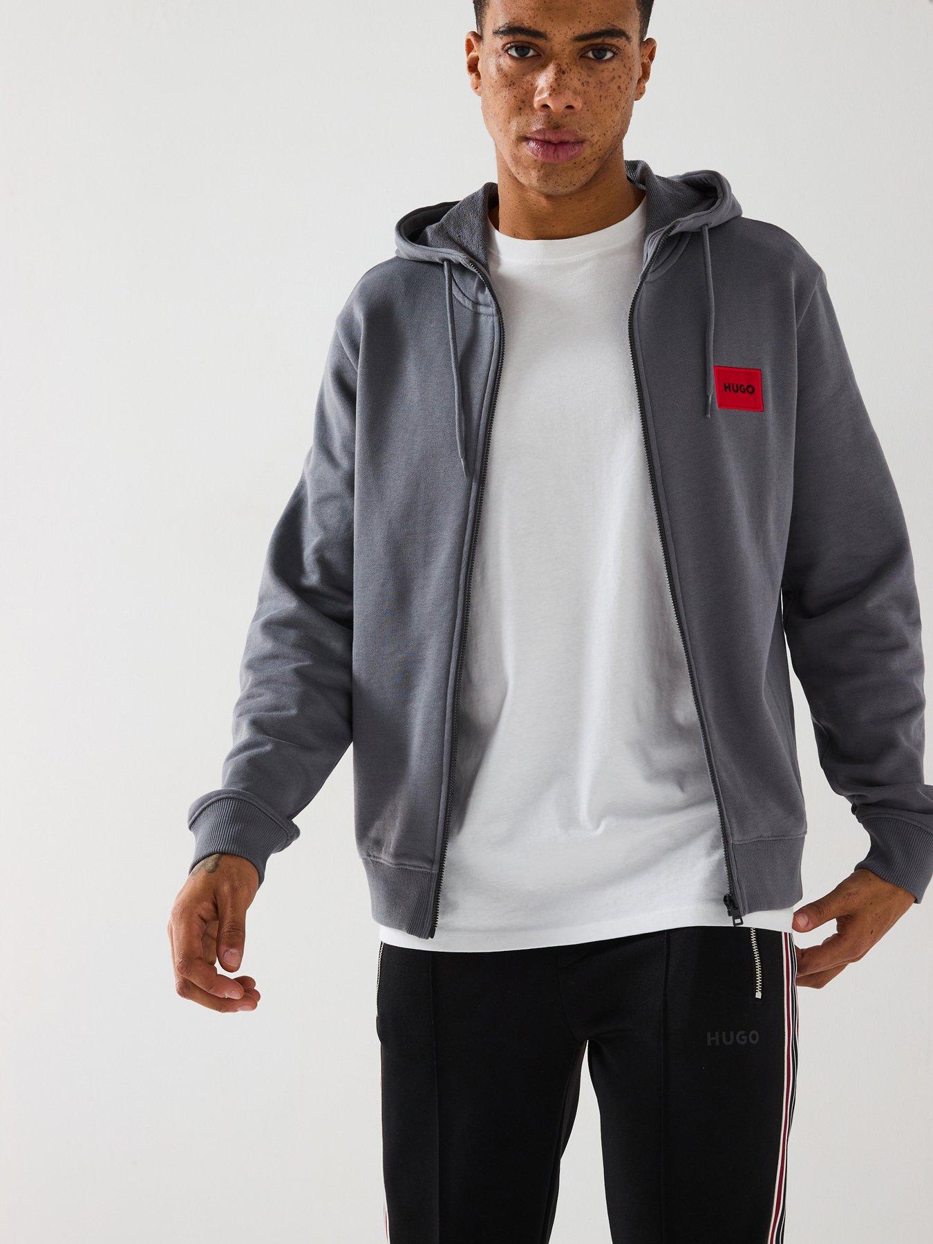  image of hugo-dapple-red-patch-full-zip-hoodie-grey