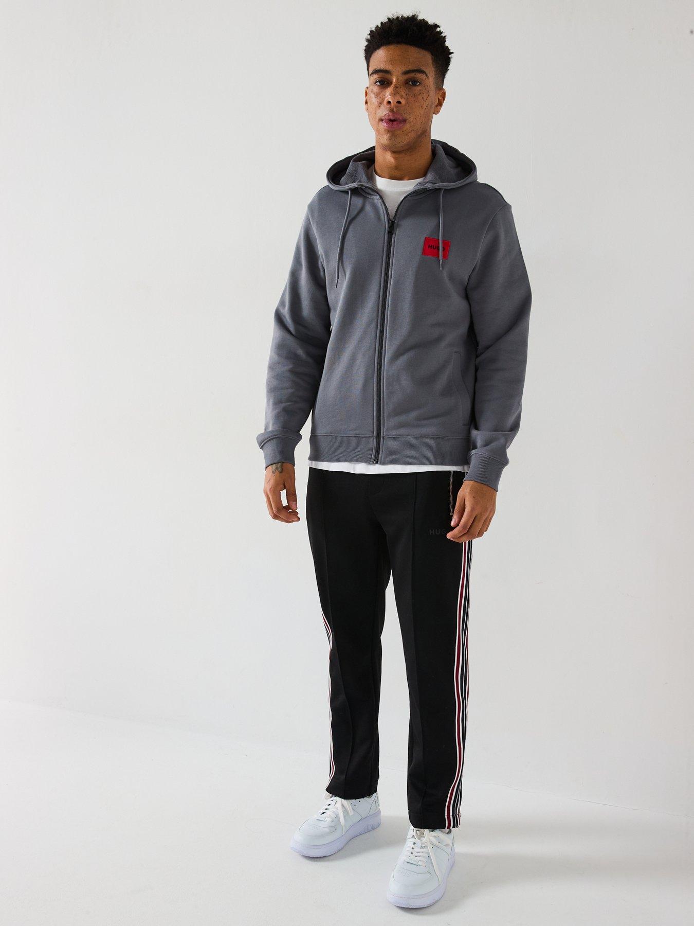  image of hugo-dapple-red-patch-full-zip-hoodie-grey