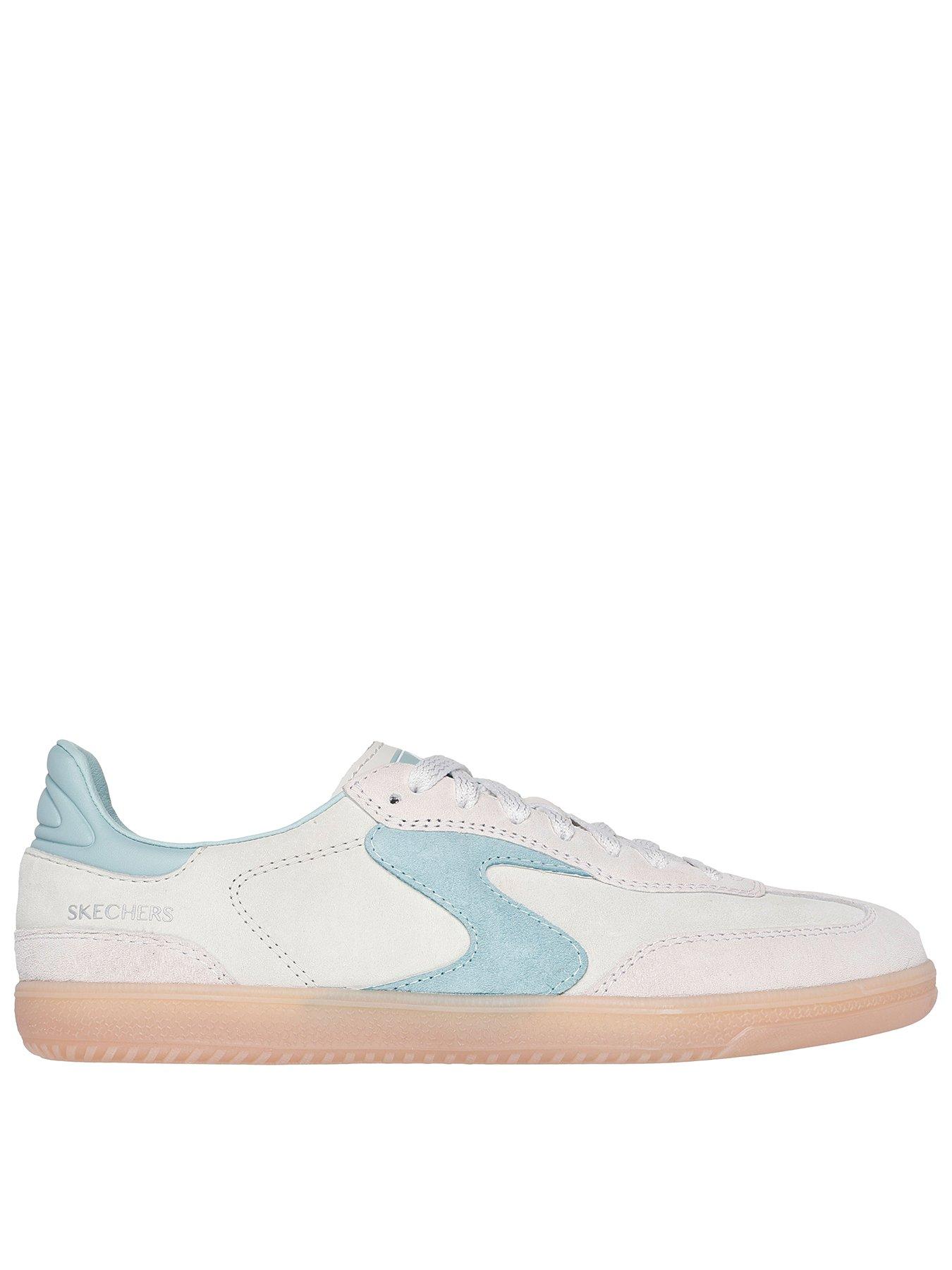 Skechers Hotshot Suede Colorblocked Overlay Lace-Up Trainer - Natural Suede/Aqua Trim