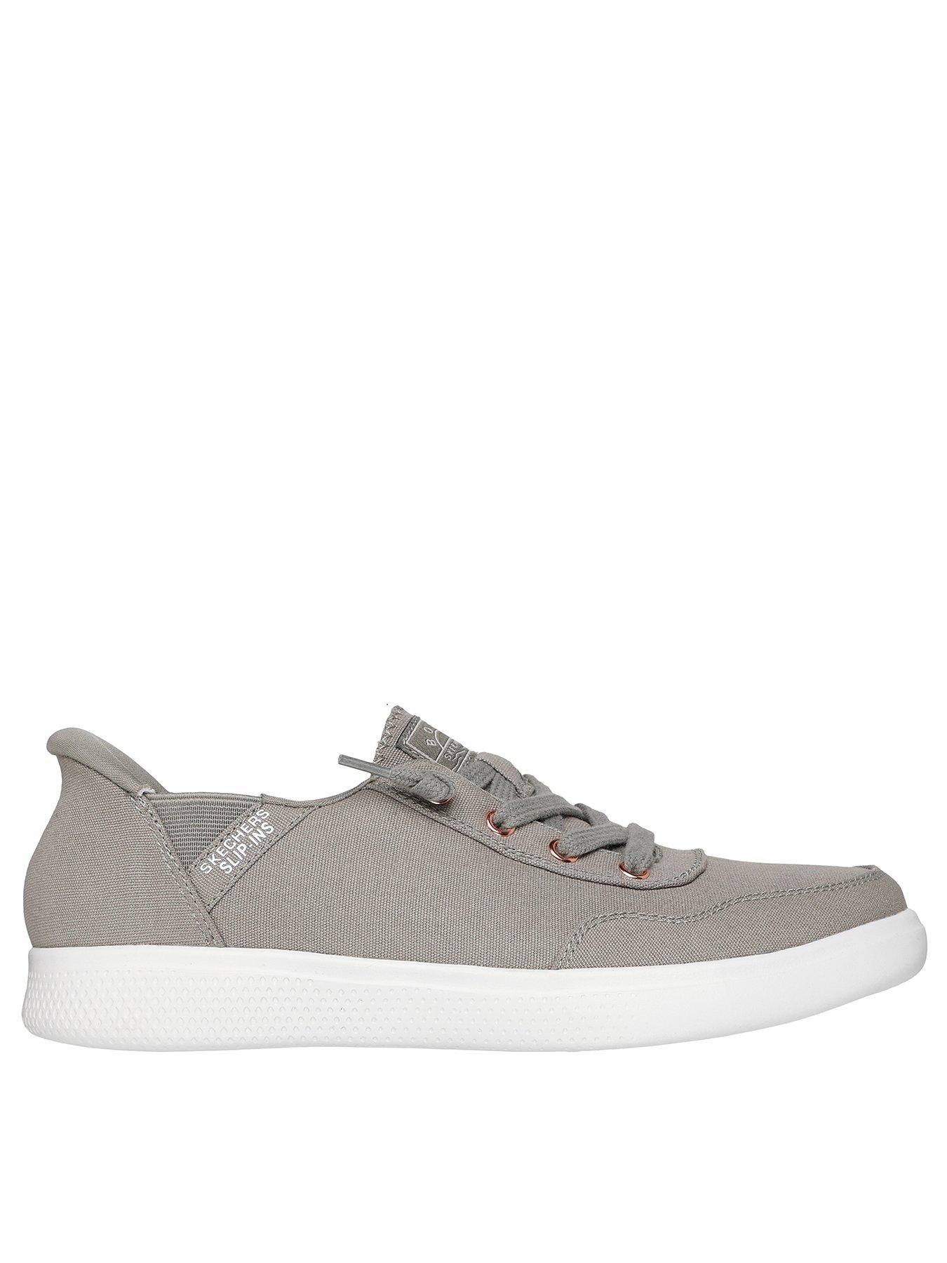  image of skechers-skip-cute-slip-in-faux-lace-trainer-olive-canvas