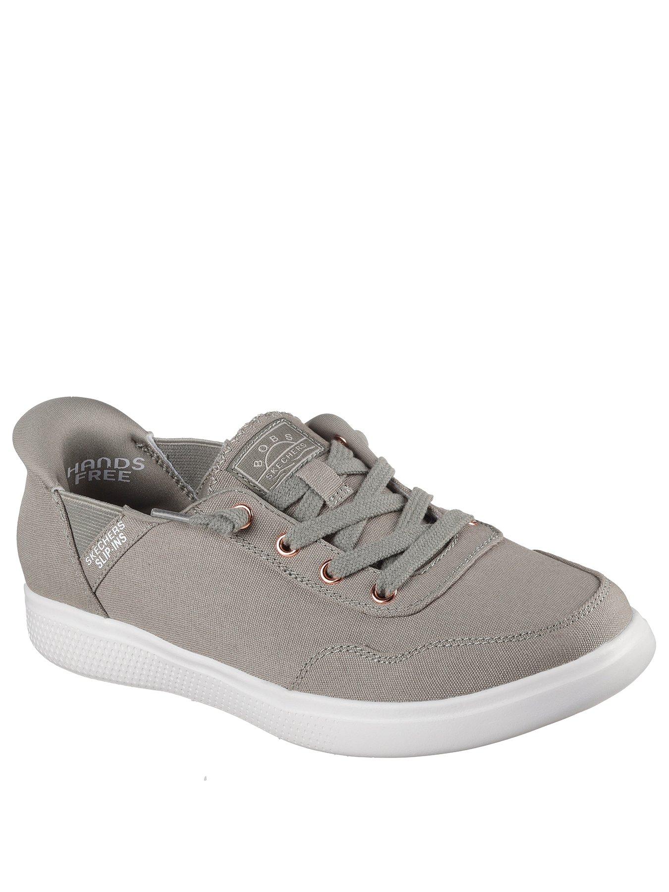  image of skechers-skip-cute-slip-in-faux-lace-trainer-olive-canvas