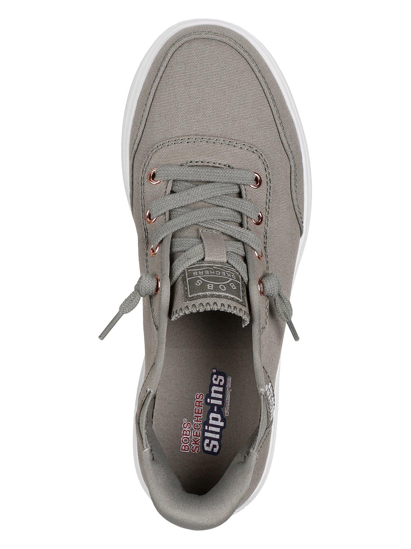  image of skechers-skip-cute-slip-in-faux-lace-trainer-olive-canvas
