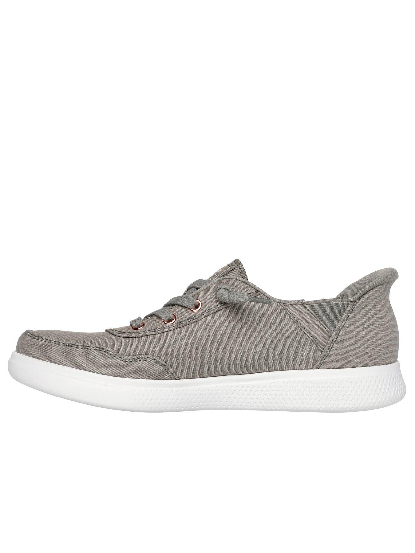  image of skechers-skip-cute-slip-in-faux-lace-trainer-olive-canvas