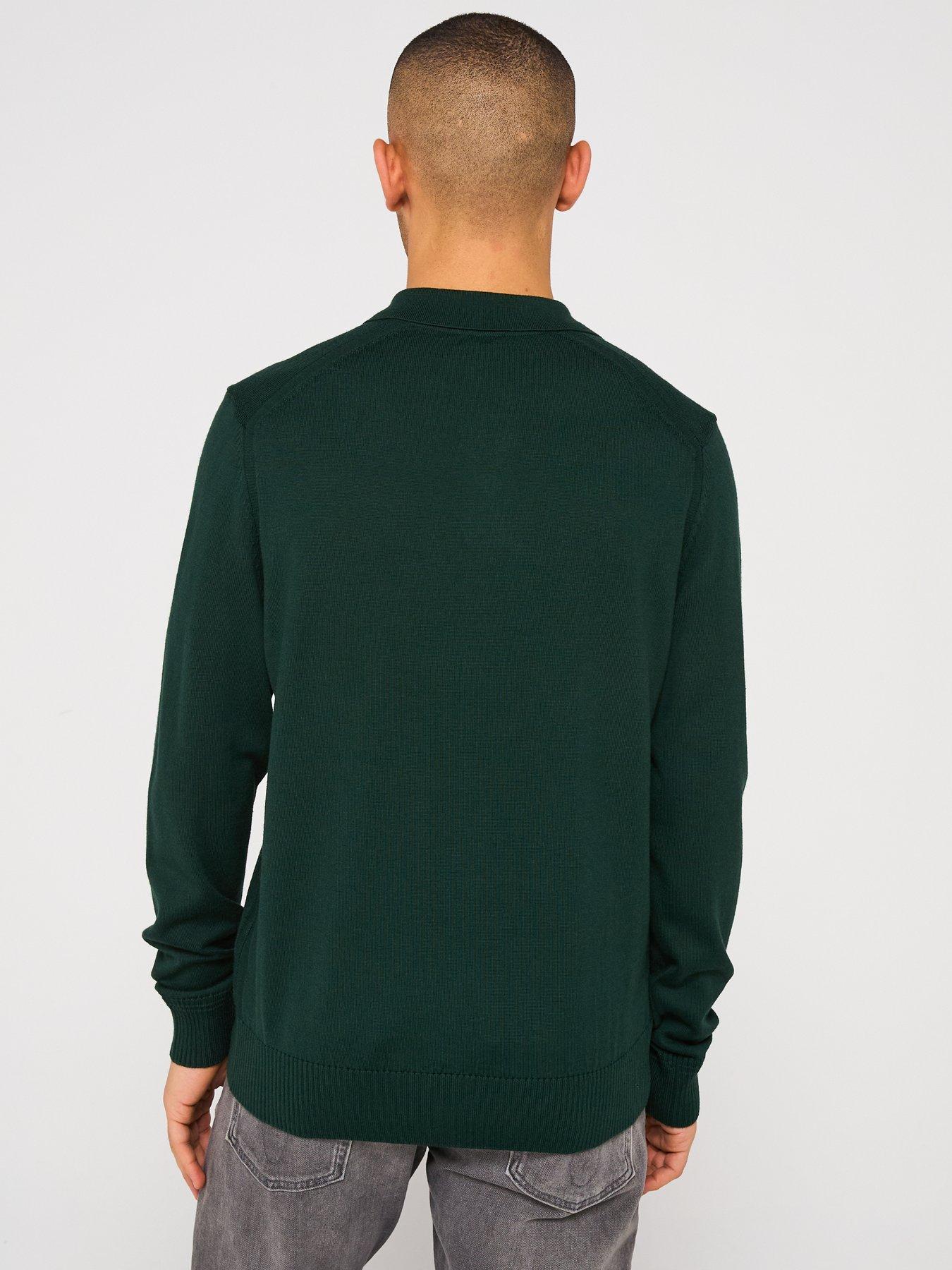  image of boss-avac-regular-fit-long-sleeve-knitted-polo-shirt-dark-green