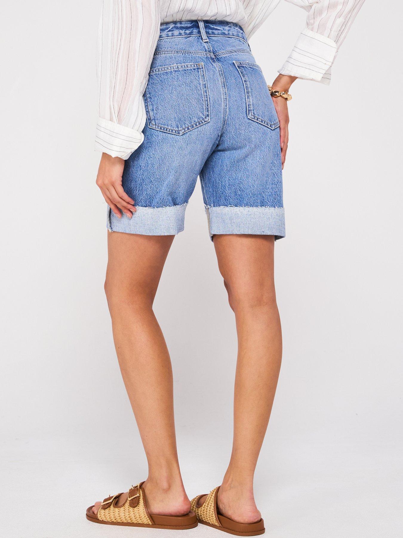 image of v-by-very-boyfriend-denim-shorts-mid-wash